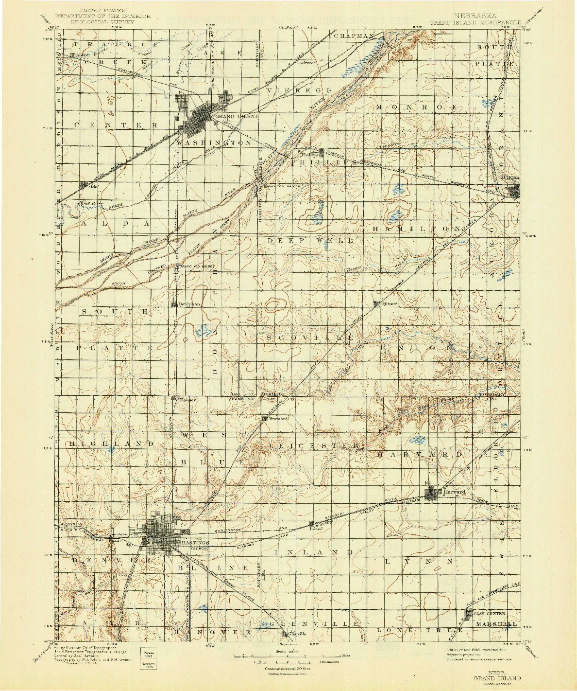 USGS 1:125000-SCALE QUADRANGLE FOR GRAND ISLAND, NE 1898