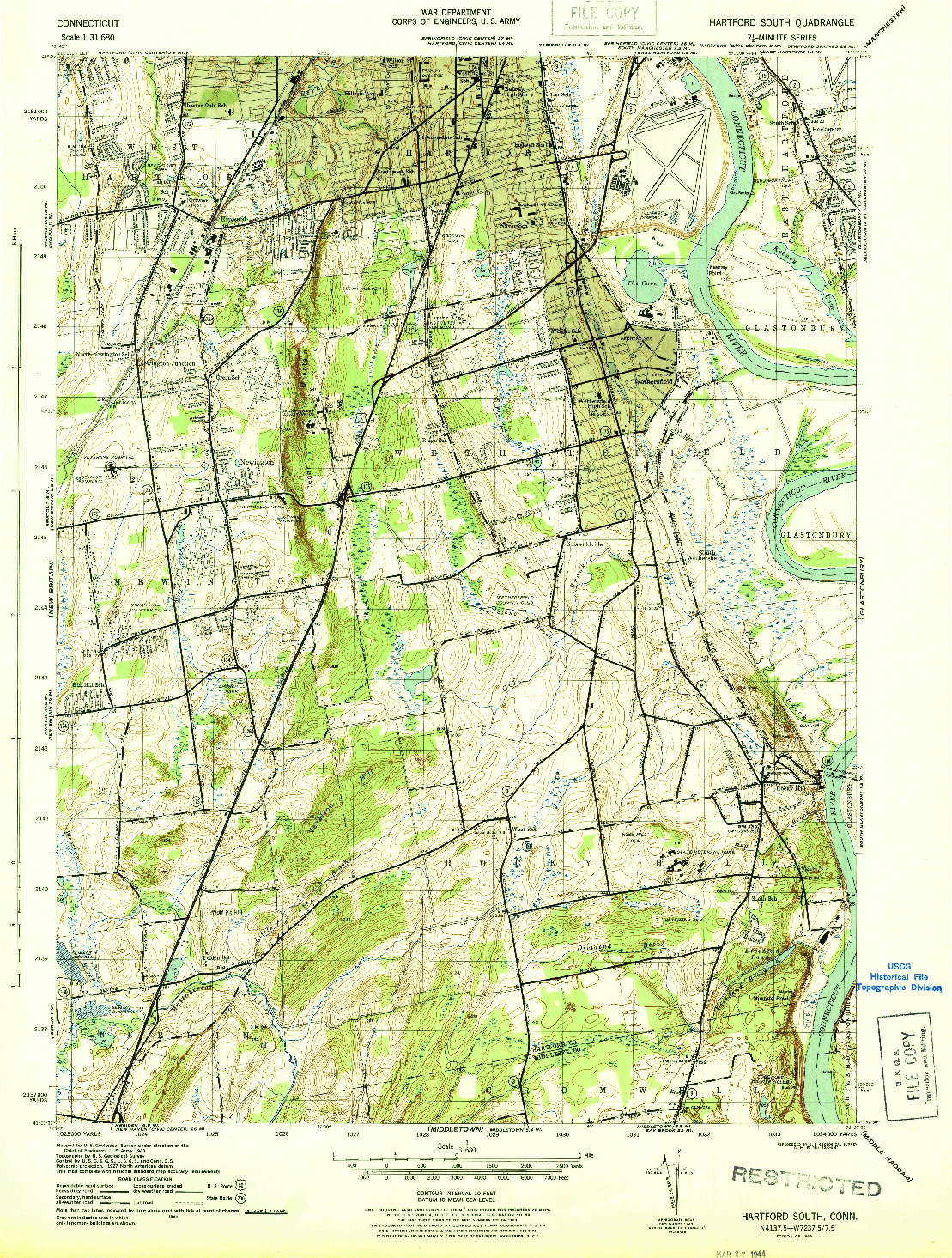 USGS 1:31680-SCALE QUADRANGLE FOR HARTFORD SOUTH, CT 1944