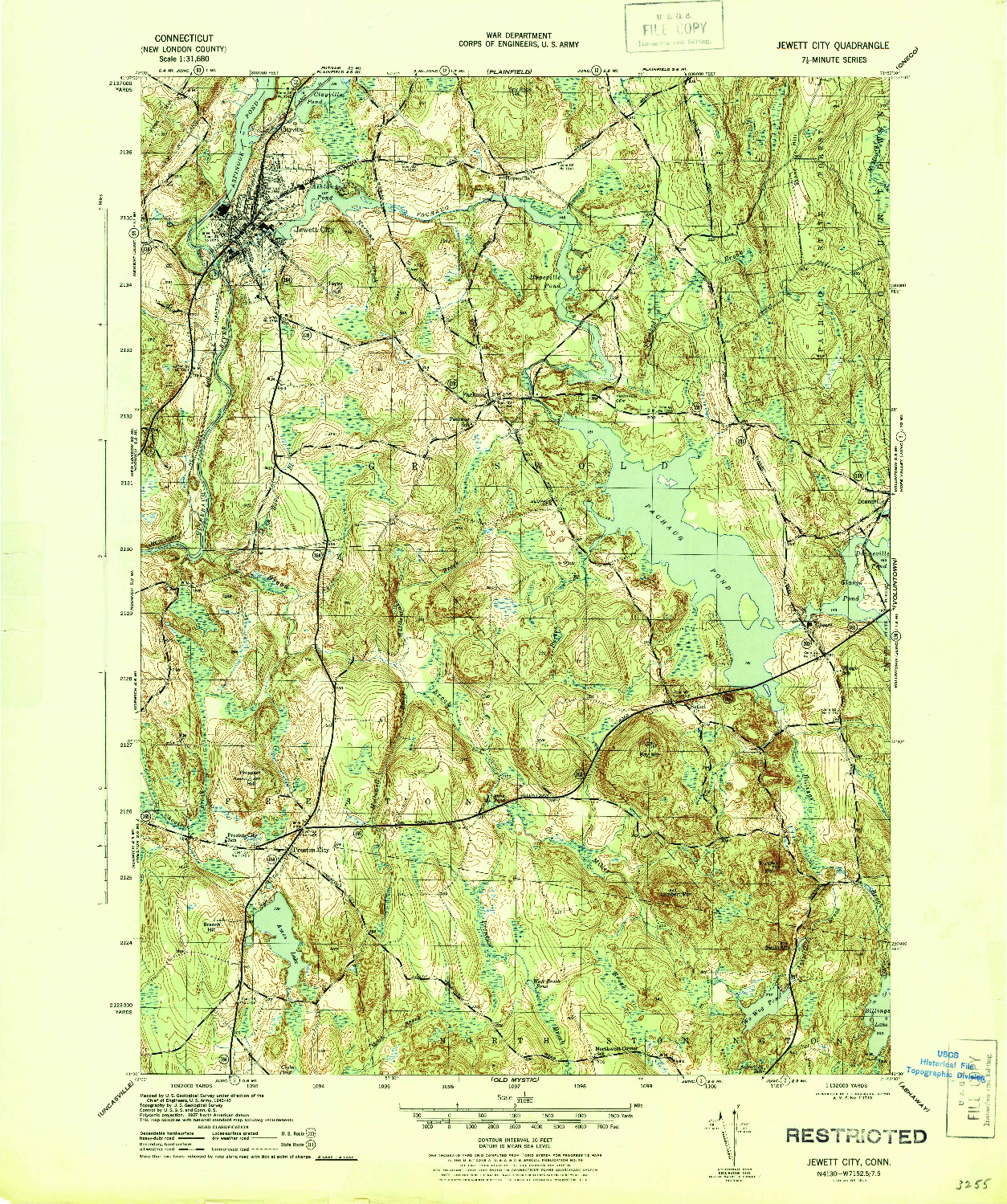 USGS 1:31680-SCALE QUADRANGLE FOR JEWETT CITY, CT 1944