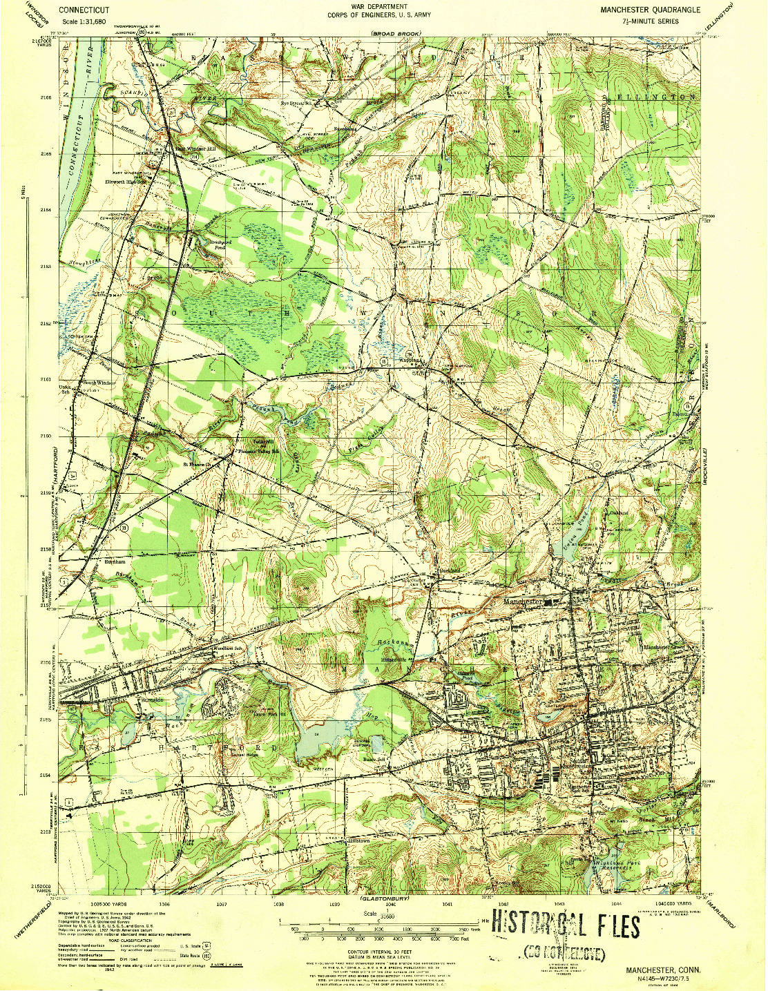 USGS 1:31680-SCALE QUADRANGLE FOR MANCHESTER, CT 1944