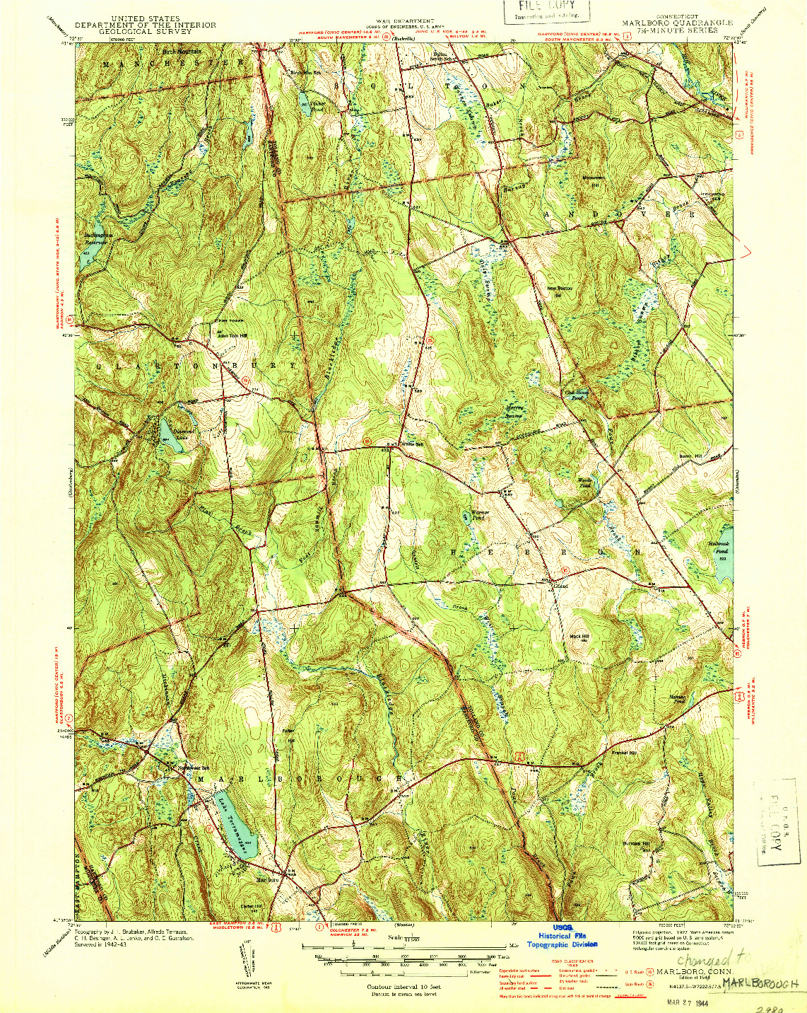 USGS 1:31680-SCALE QUADRANGLE FOR MARLBORO, CT 1944