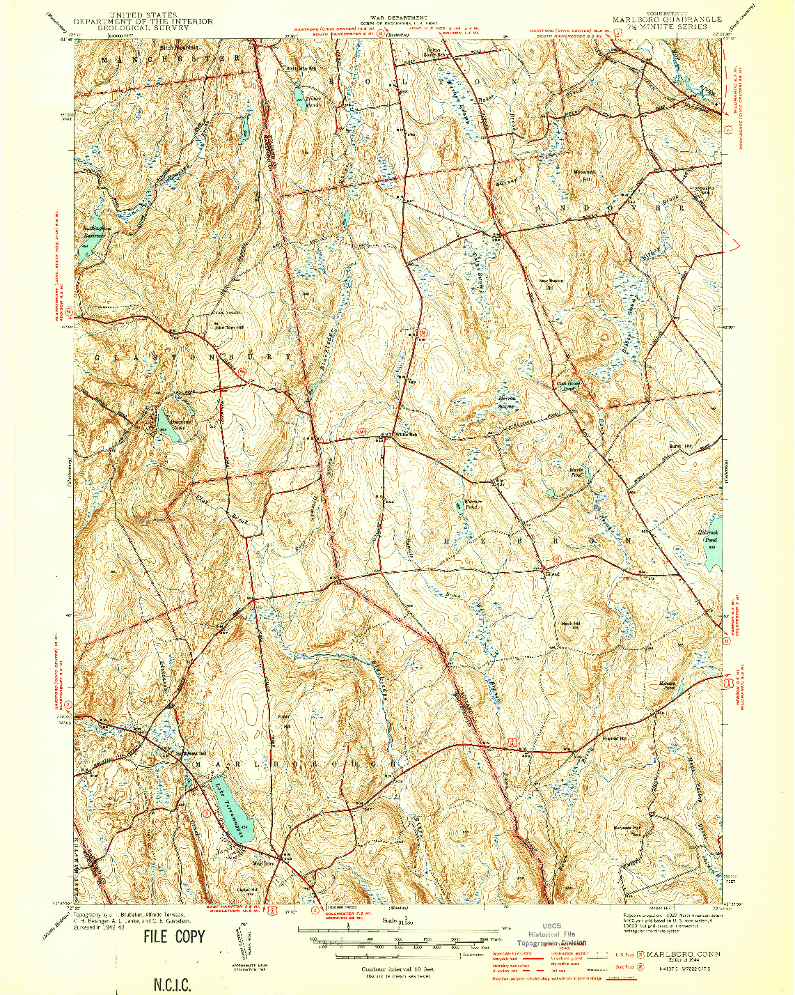 USGS 1:31680-SCALE QUADRANGLE FOR MARLBORO, CT 1944