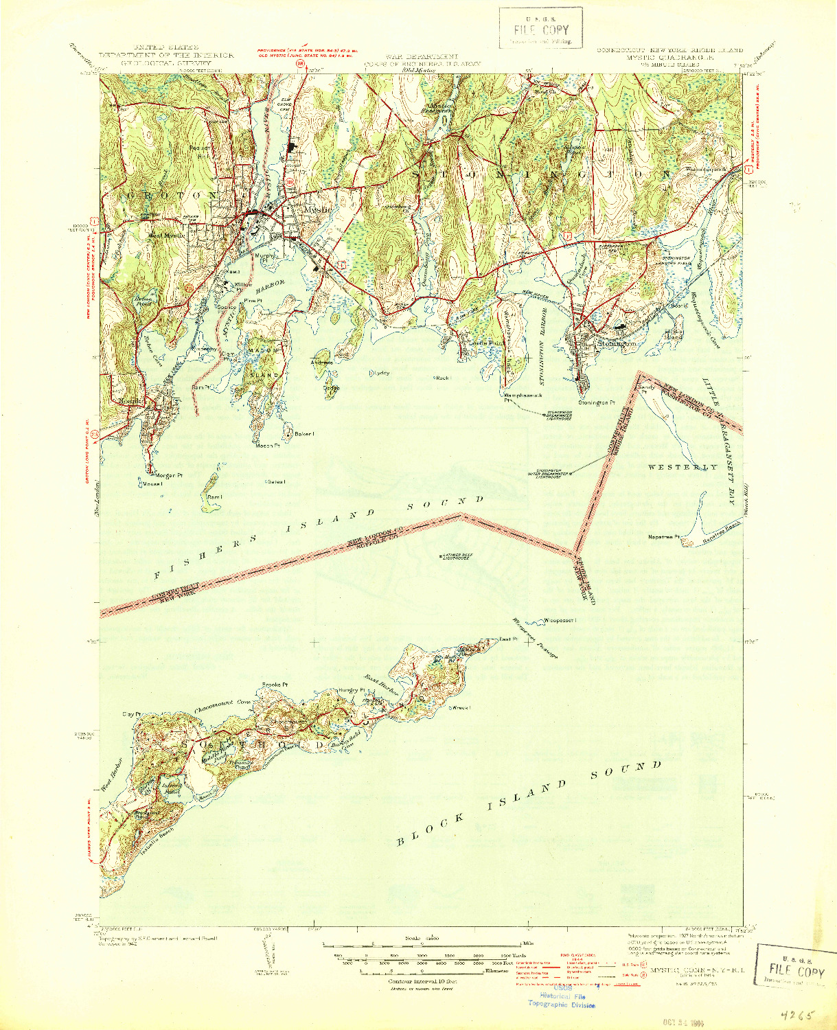 USGS 1:31680-SCALE QUADRANGLE FOR MYSTIC, CT 1944