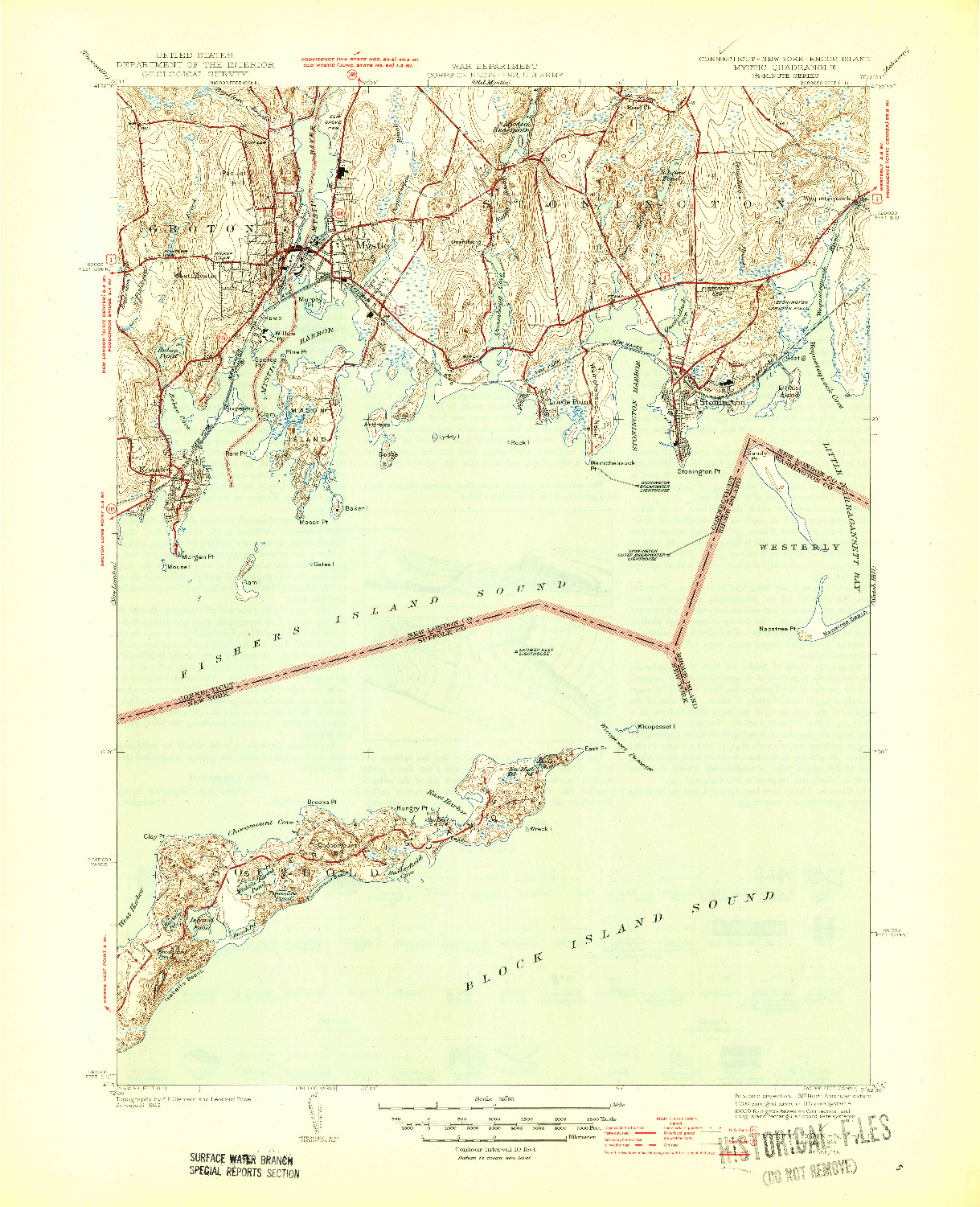 USGS 1:31680-SCALE QUADRANGLE FOR MYSTIC, CT 1944