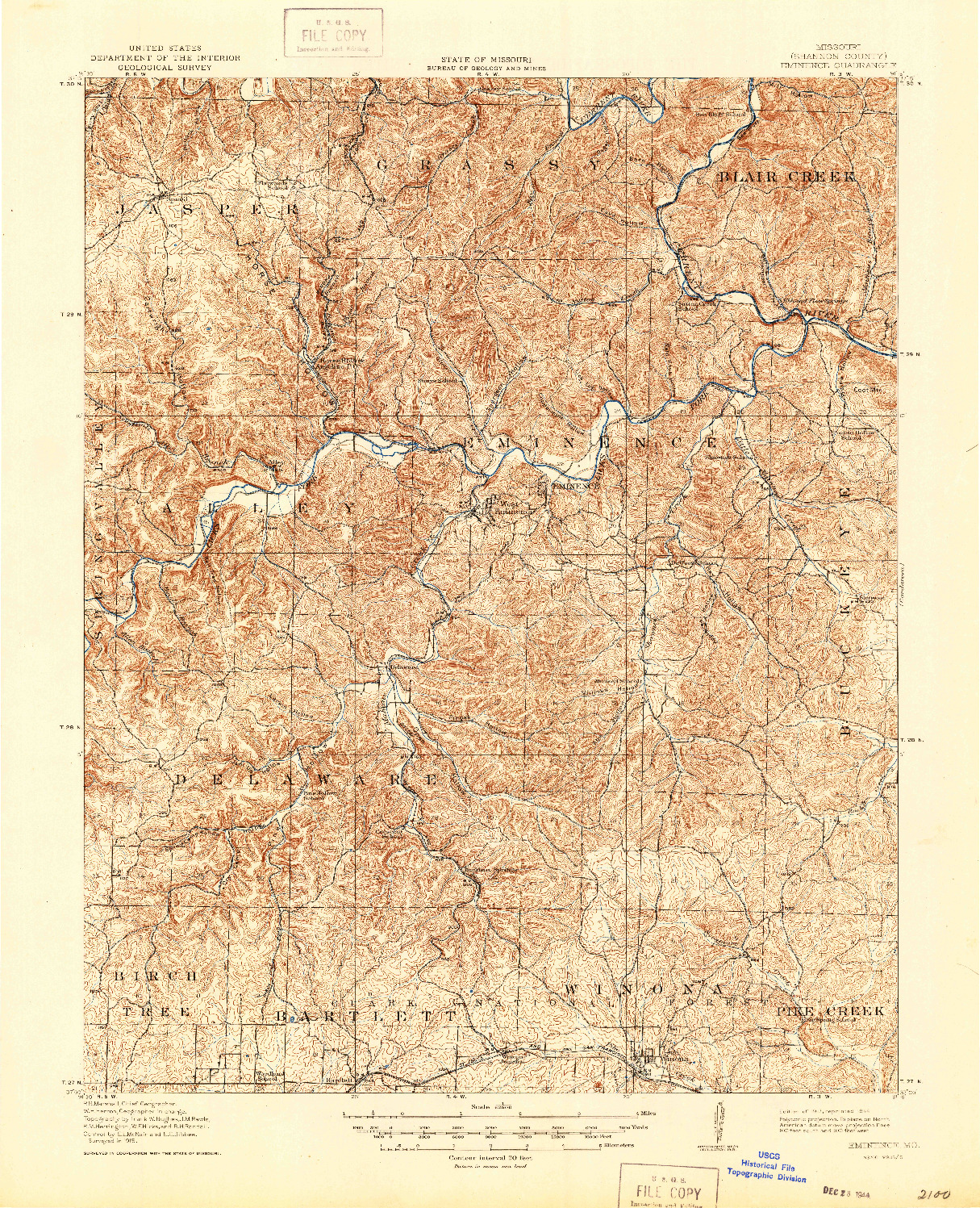 USGS 1:62500-SCALE QUADRANGLE FOR EMINENCE, MO 1917