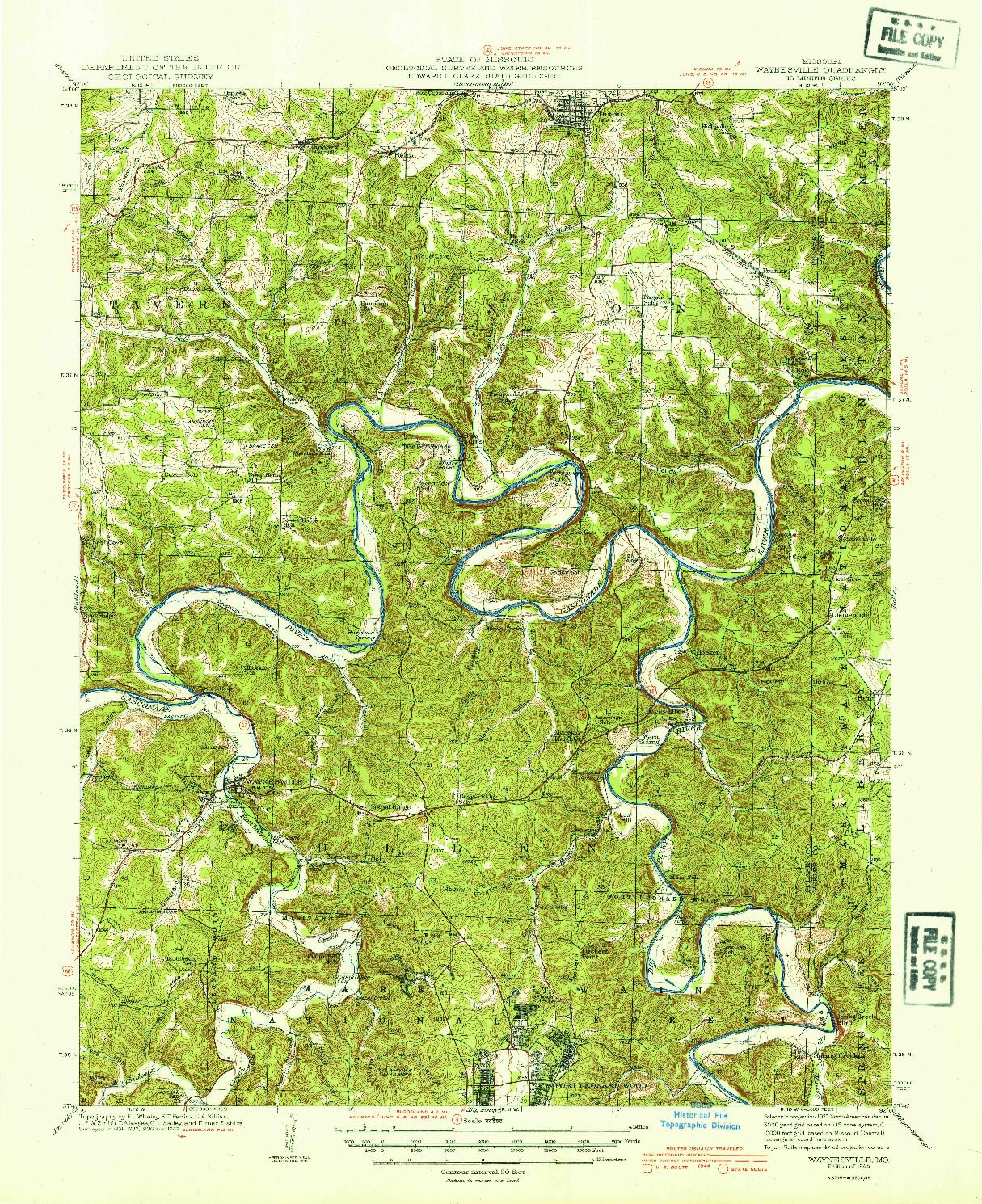 USGS 1:62500-SCALE QUADRANGLE FOR WAYNESVILLE, MO 1944