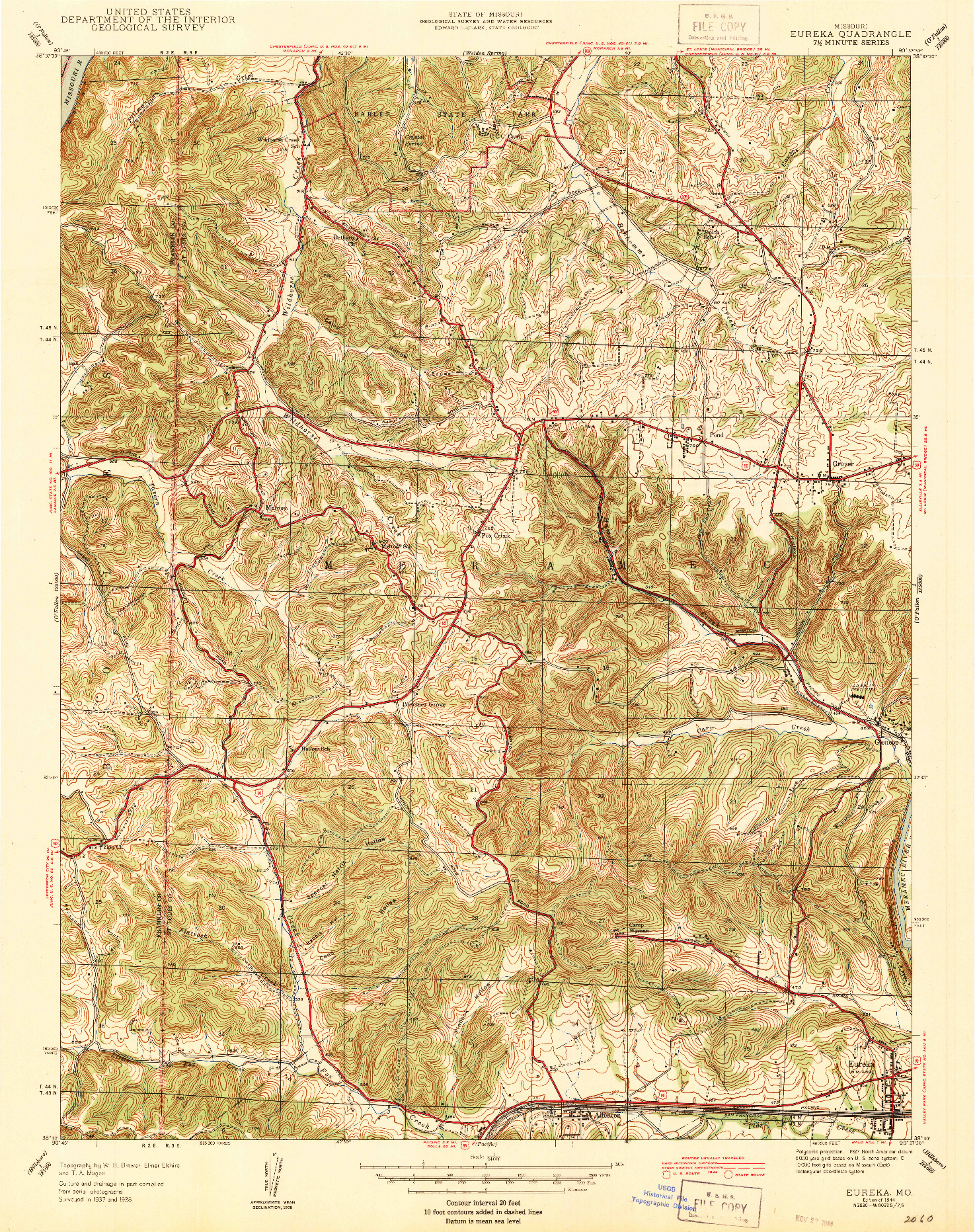 USGS 1:24000-SCALE QUADRANGLE FOR EUREKA, MO 1944