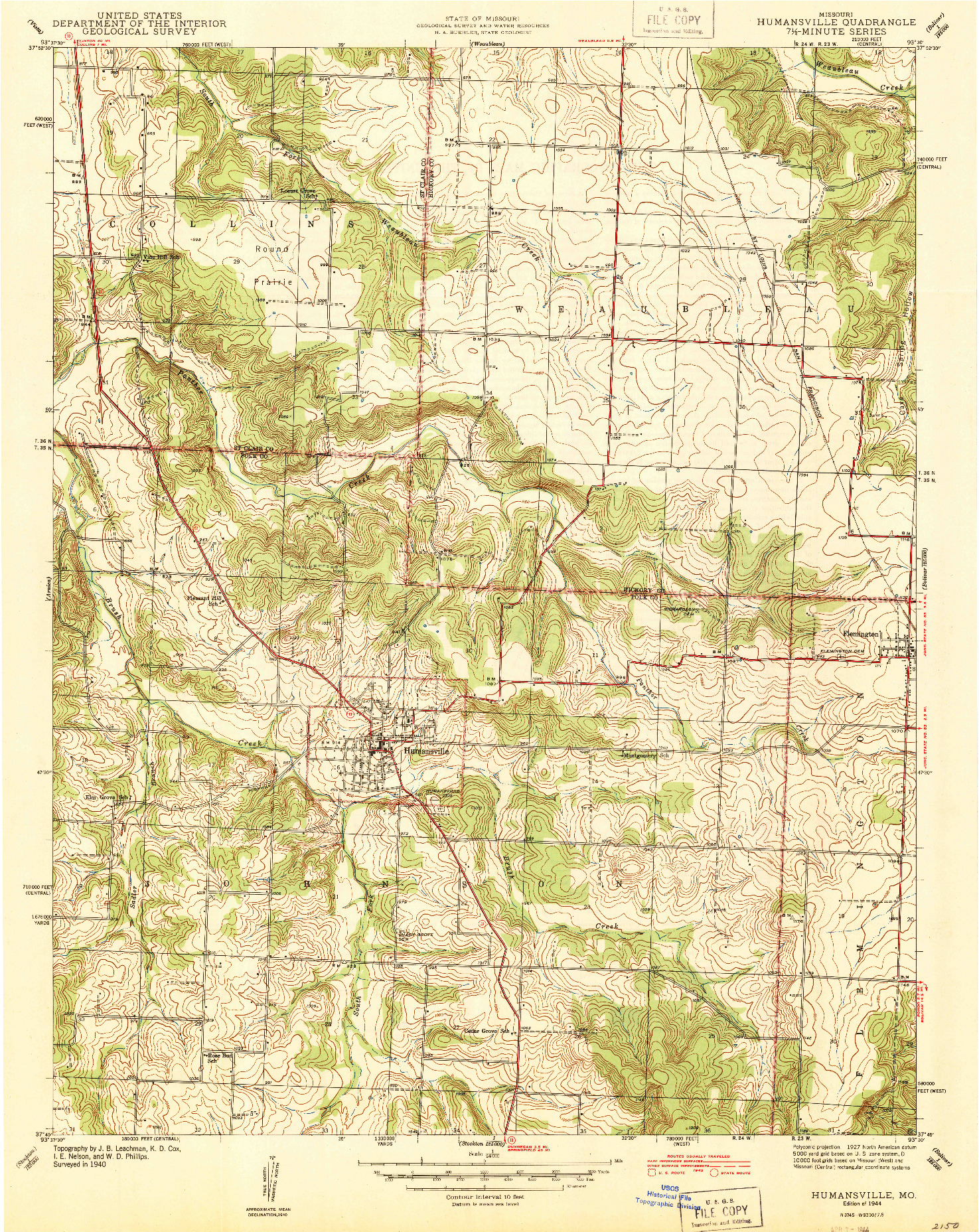 USGS 1:24000-SCALE QUADRANGLE FOR HUMANSVILLE, MO 1944