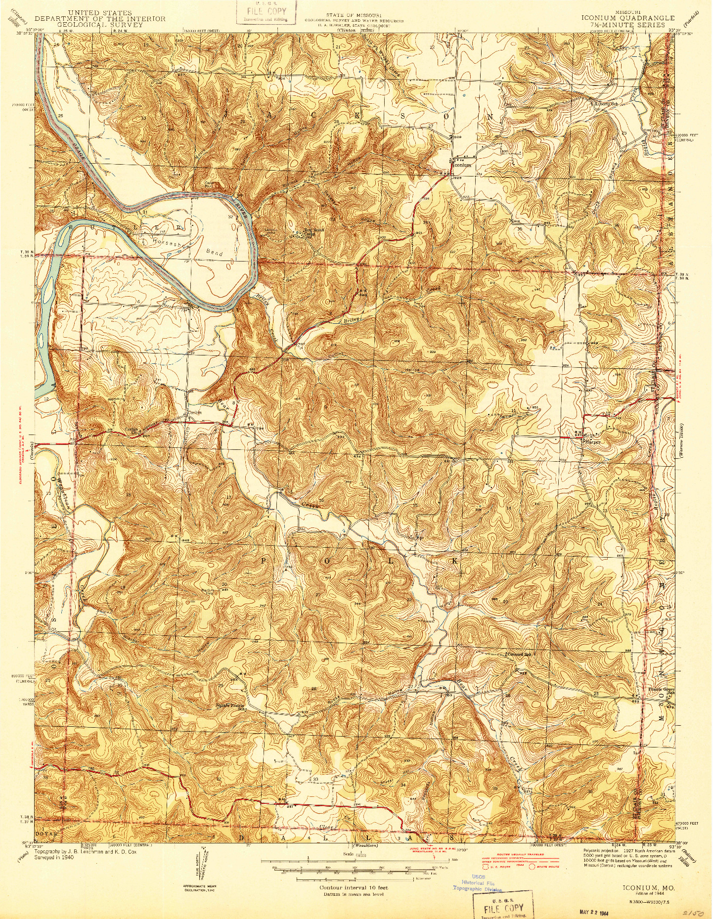 USGS 1:24000-SCALE QUADRANGLE FOR ICONIUM, MO 1944