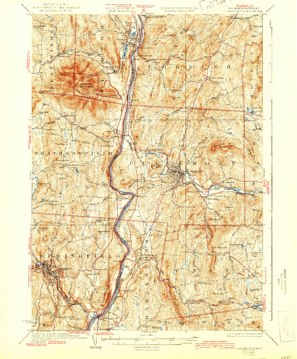 USGS 1:62500-SCALE QUADRANGLE FOR CLAREMONT, NH 1929