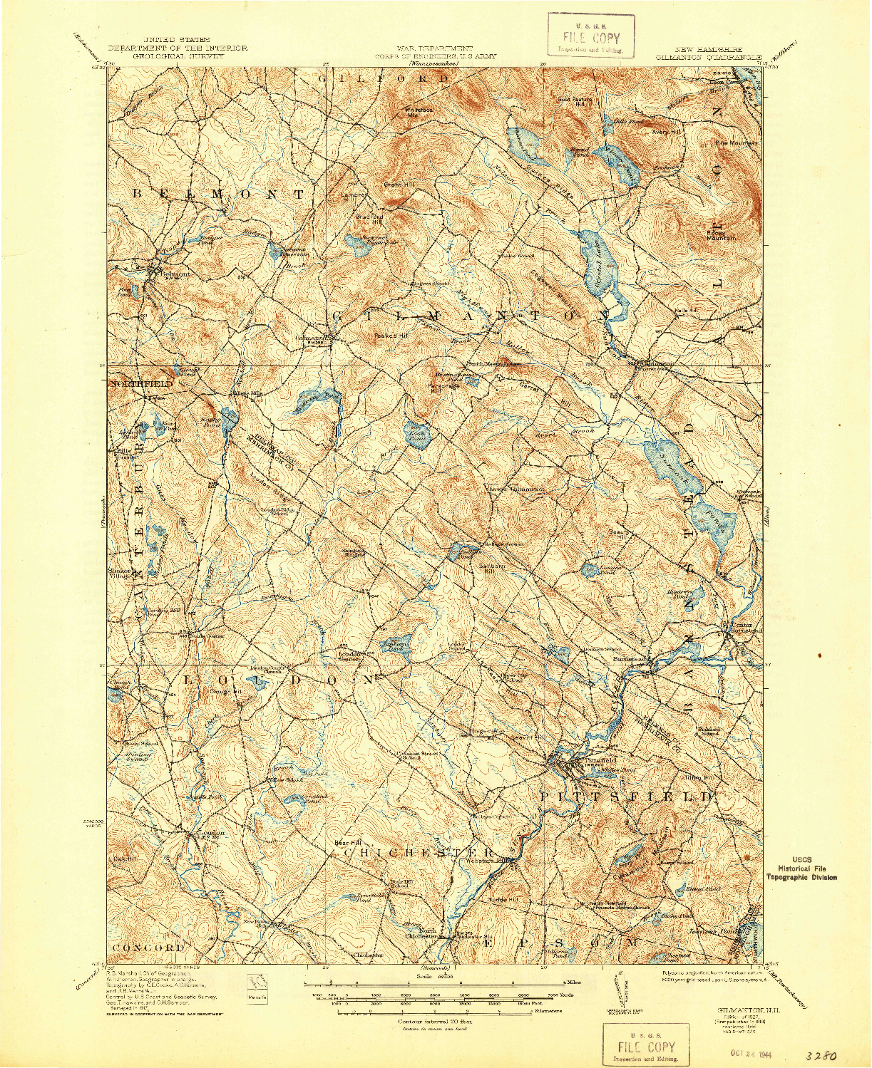 USGS 1:62500-SCALE QUADRANGLE FOR GILMANTON, NH 1927