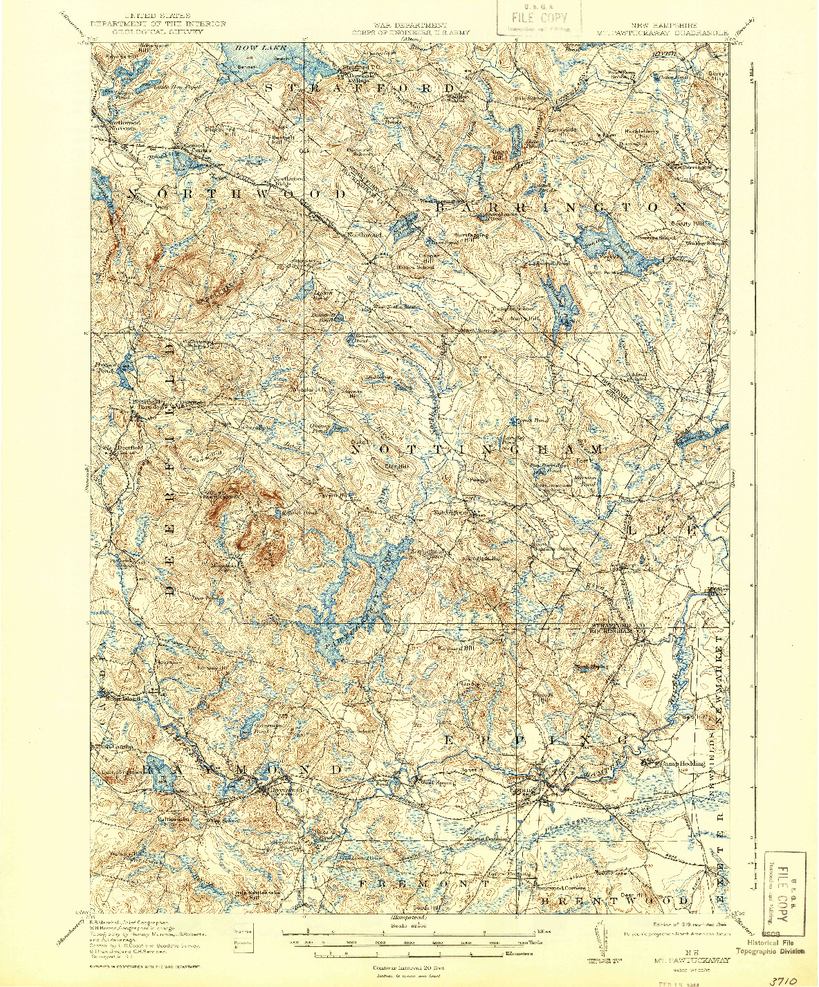 USGS 1:62500-SCALE QUADRANGLE FOR MT. PAWTUCKAWAY, NH 1919