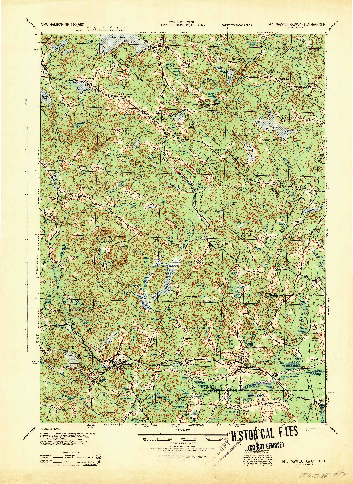 USGS 1:62500-SCALE QUADRANGLE FOR MT. PAWTUCKAWAY, NH 1944