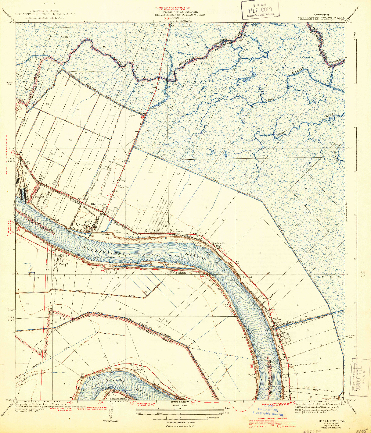 USGS 1:31680-SCALE QUADRANGLE FOR CHALMETTE, LA 1939