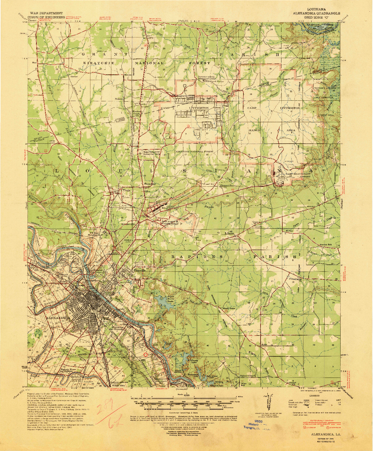 USGS 1:62500-SCALE QUADRANGLE FOR ALEXANDRIA, LA 1941