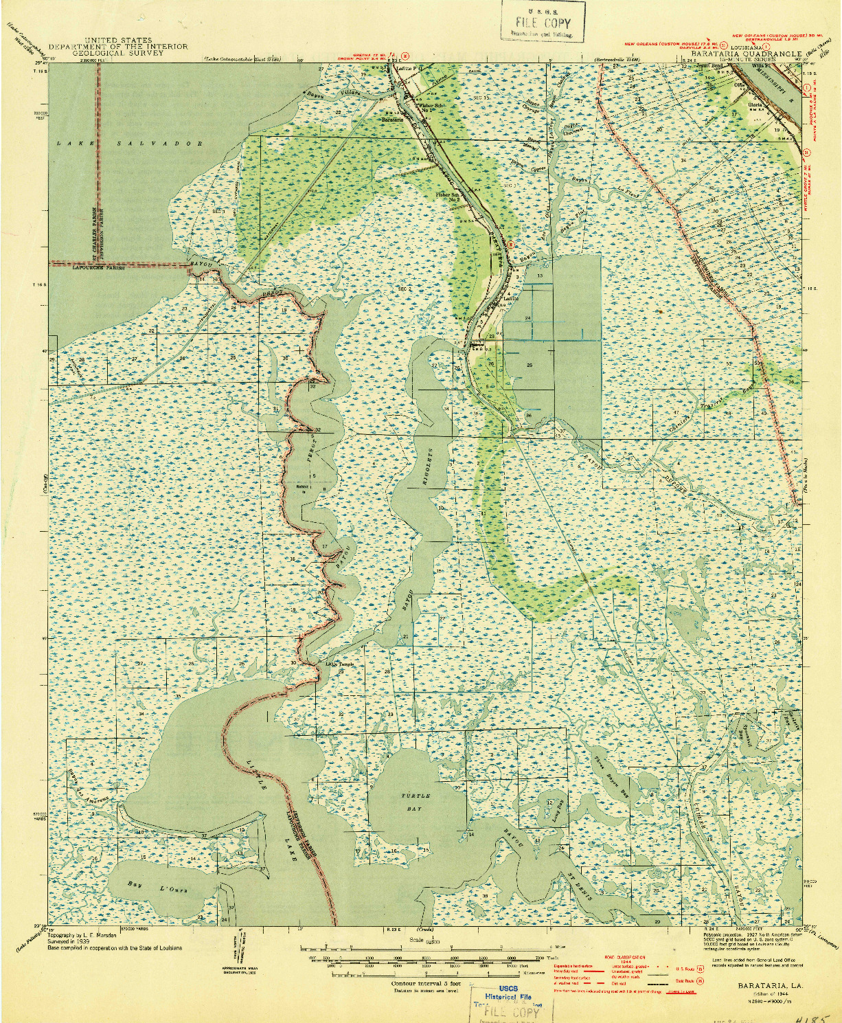 USGS 1:62500-SCALE QUADRANGLE FOR BARATARIA, LA 1944