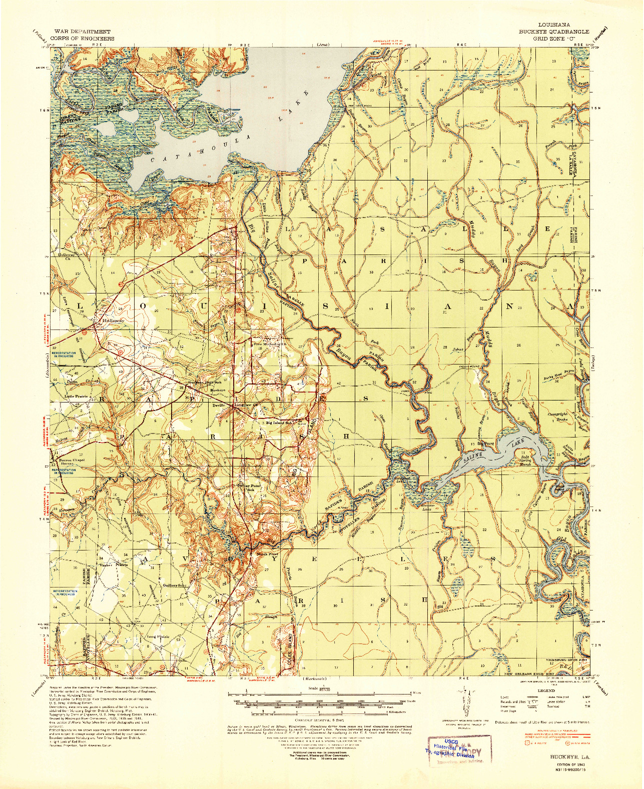 USGS 1:62500-SCALE QUADRANGLE FOR BUCKEYE, LA 1941