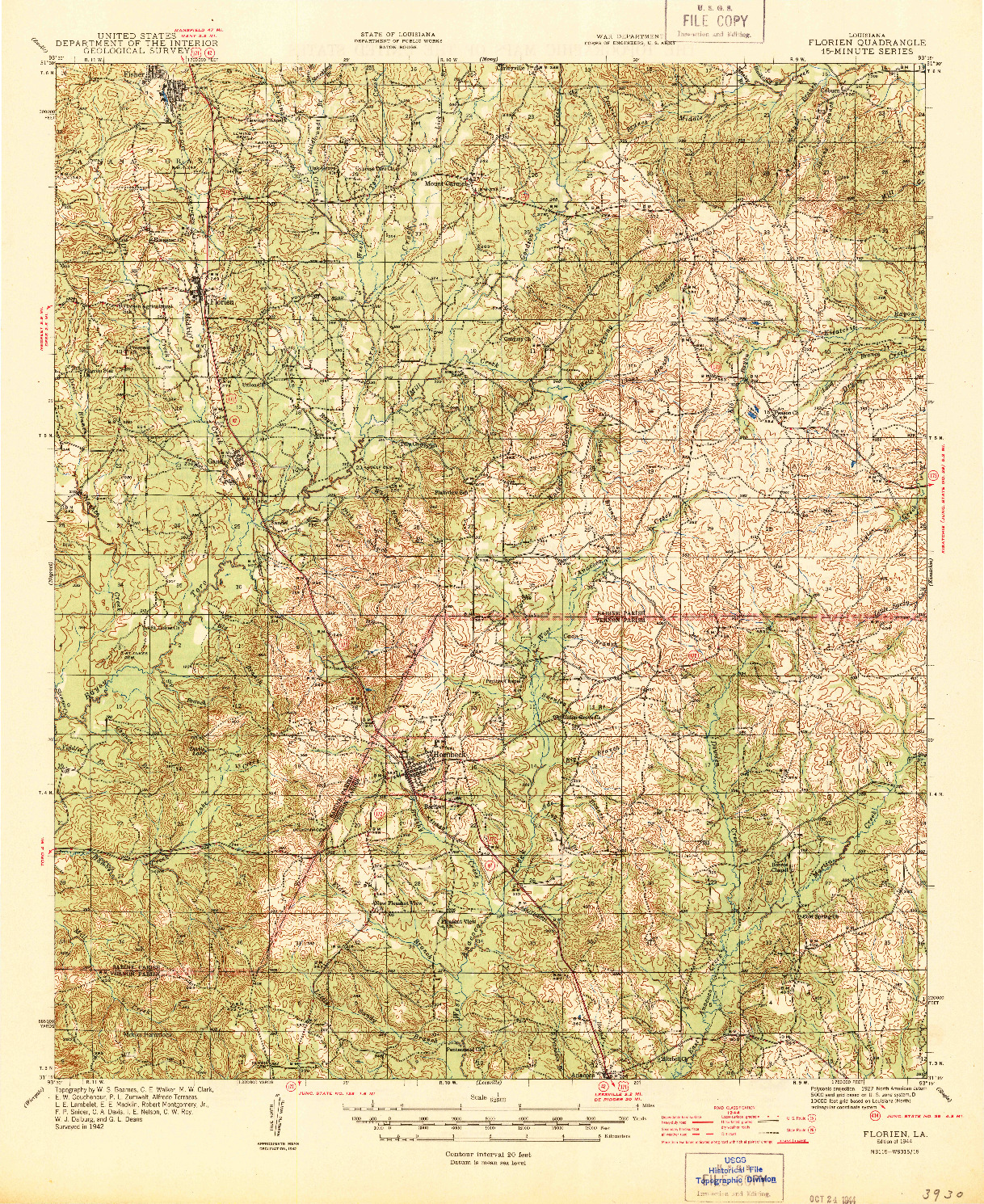 USGS 1:62500-SCALE QUADRANGLE FOR FLORIEN, LA 1944