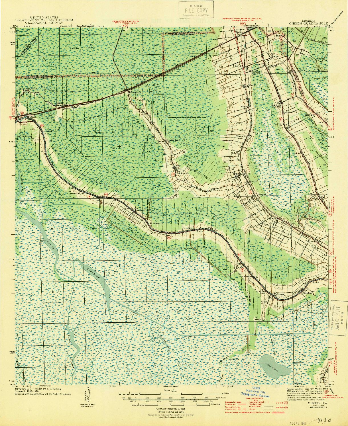 USGS 1:62500-SCALE QUADRANGLE FOR GIBSON, LA 1944