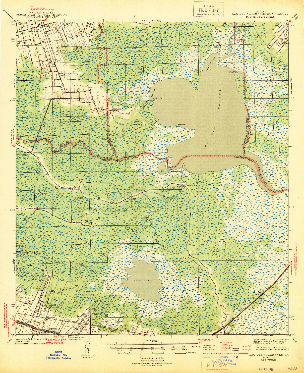 USGS 1:62500-SCALE QUADRANGLE FOR LAC DES ALLEMANDS, LA 1944