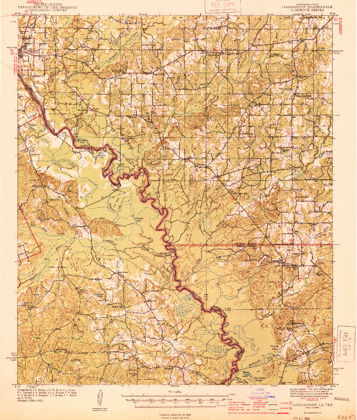 USGS 1:62500-SCALE QUADRANGLE FOR LOGANSPORT, LA 1944