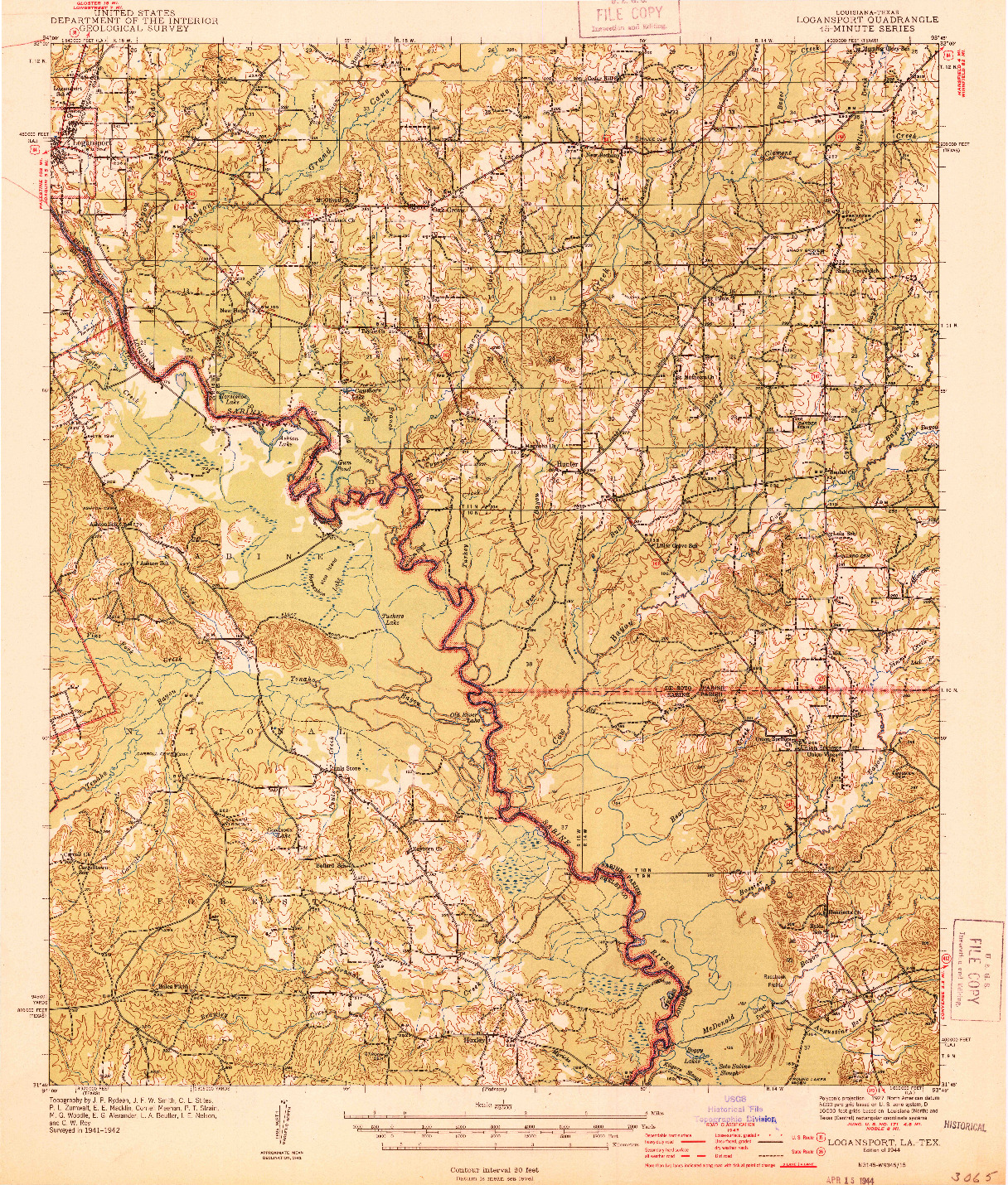 USGS 1:62500-SCALE QUADRANGLE FOR LOGANSPORT, LA 1944