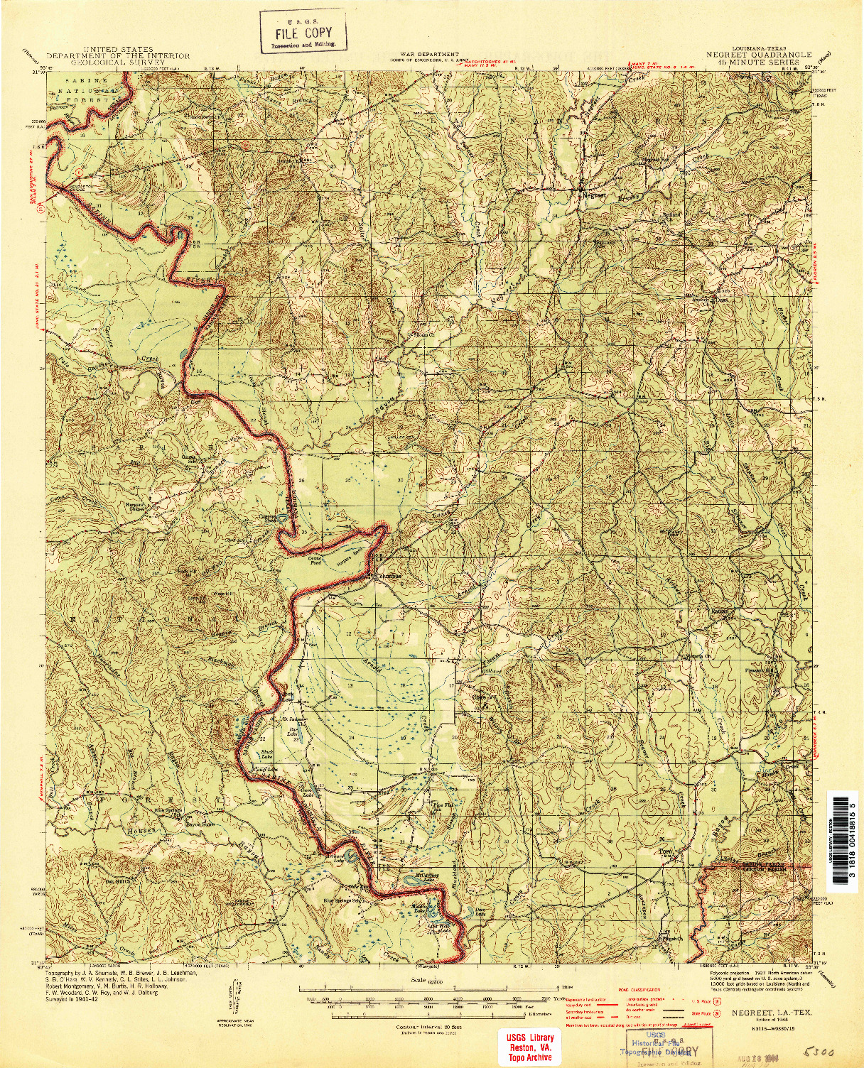 USGS 1:62500-SCALE QUADRANGLE FOR NEGREET, LA 1944