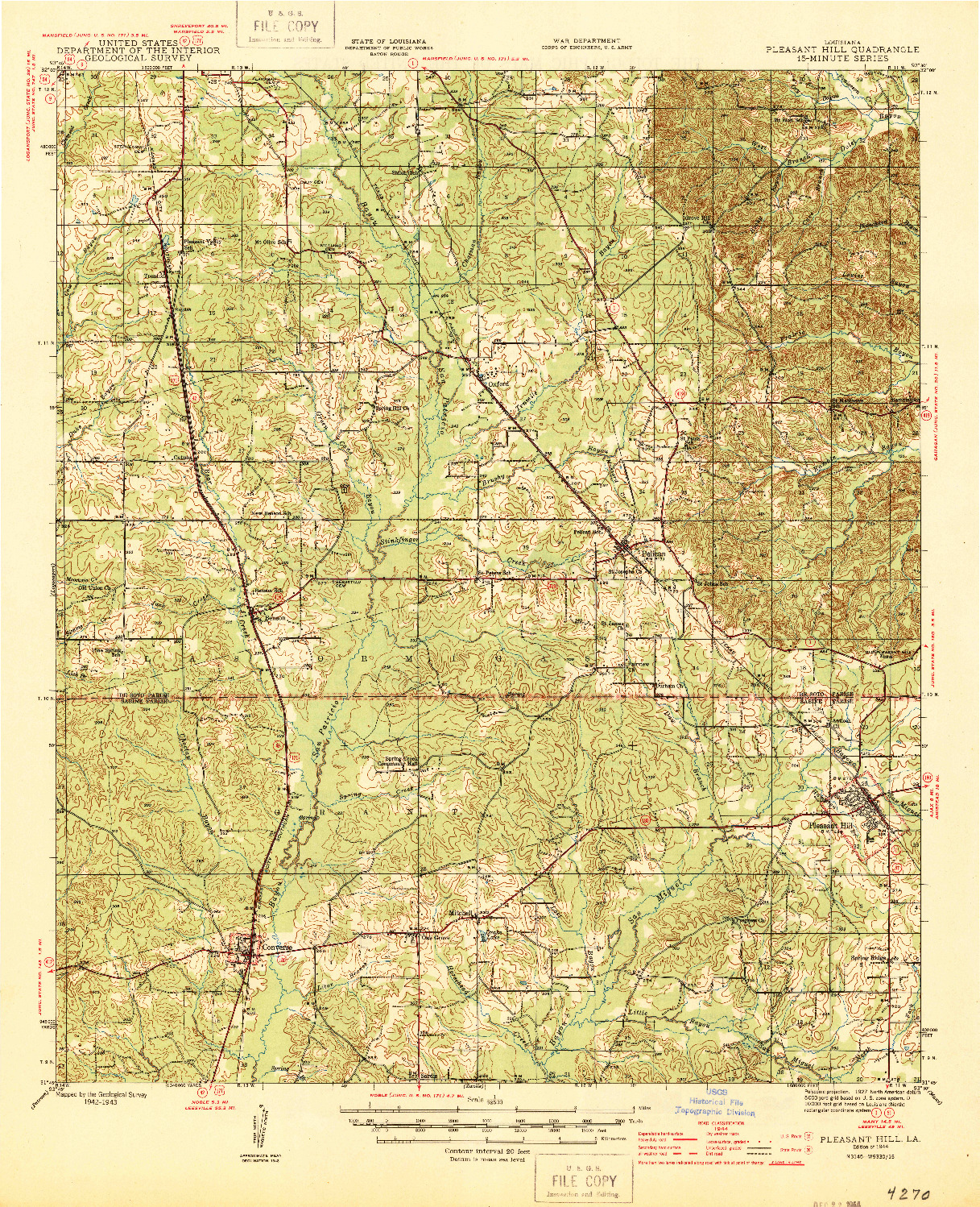 USGS 1:62500-SCALE QUADRANGLE FOR PLEASANT HILL, LA 1944