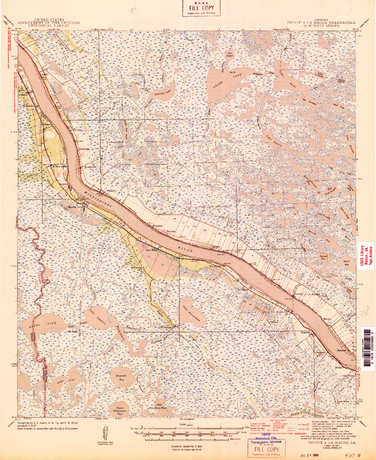 USGS 1:62500-SCALE QUADRANGLE FOR POINTE A LA HACHE, LA 1944