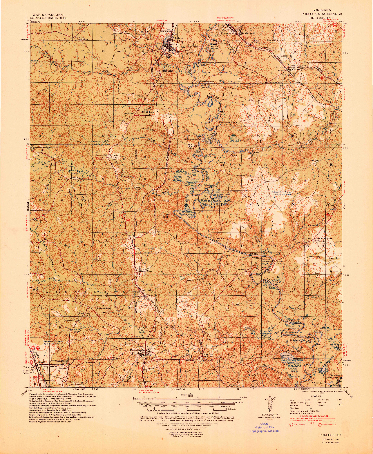 USGS 1:62500-SCALE QUADRANGLE FOR POLLOCK, LA 1941