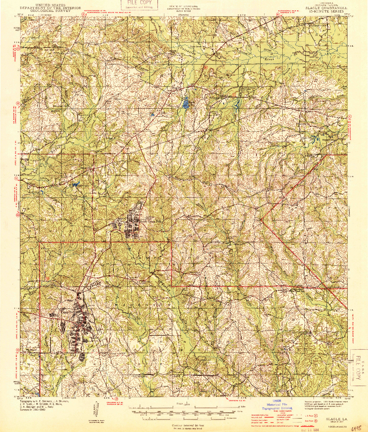 USGS 1:62500-SCALE QUADRANGLE FOR SLAGLE, LA 1944