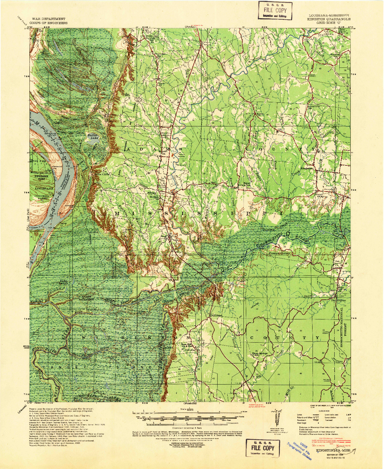 USGS 1:62500-SCALE QUADRANGLE FOR KINGSTON, MS 1939