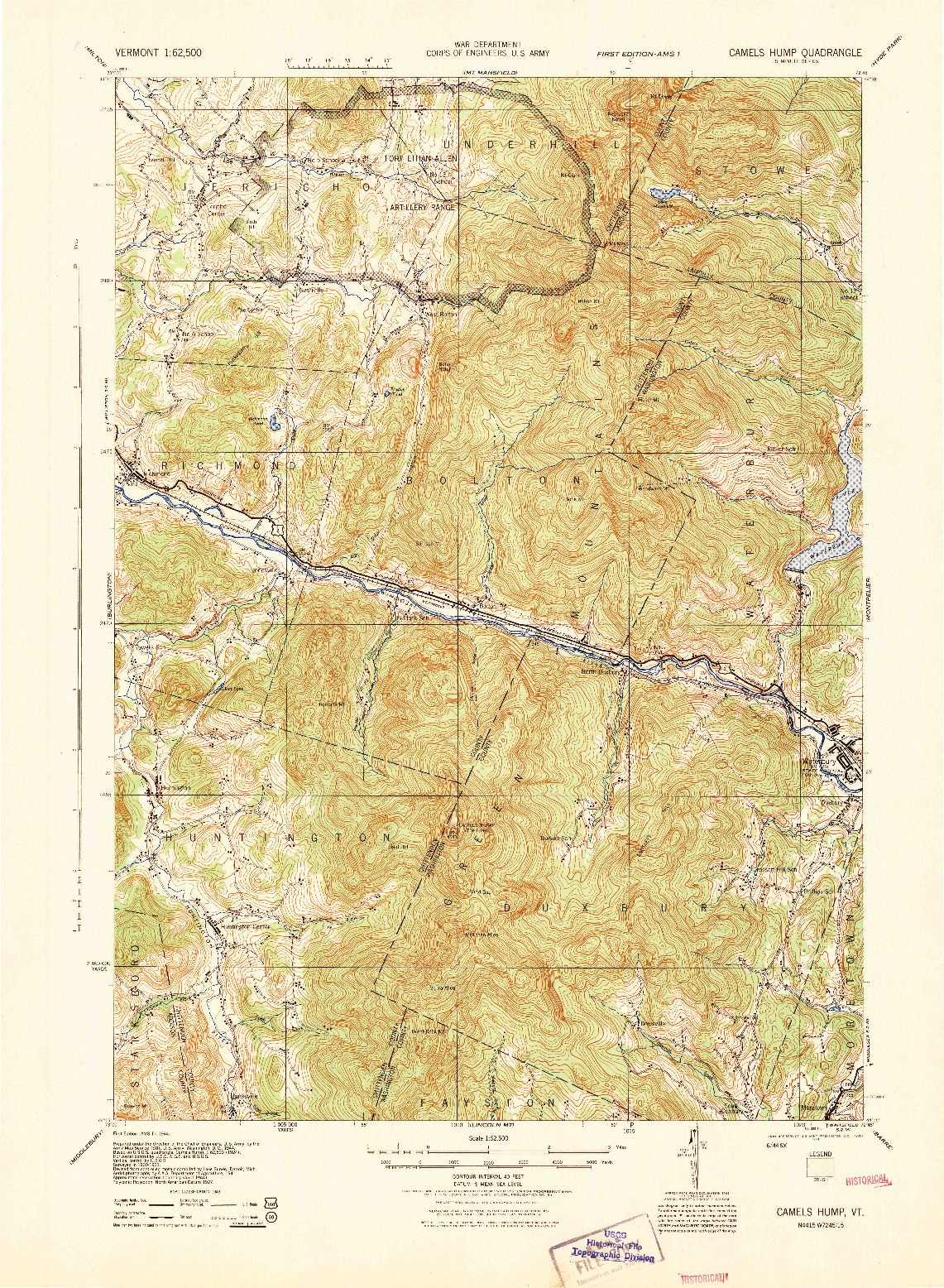 USGS 1:62500-SCALE QUADRANGLE FOR CAMELS HUMP, VT 1944