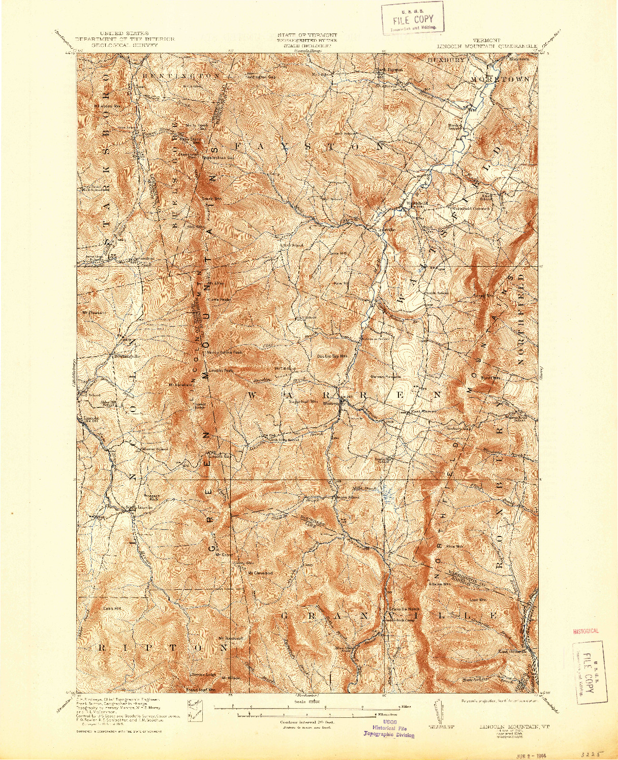 USGS 1:62500-SCALE QUADRANGLE FOR LINCOLN MOUNTAIN, VT 1921