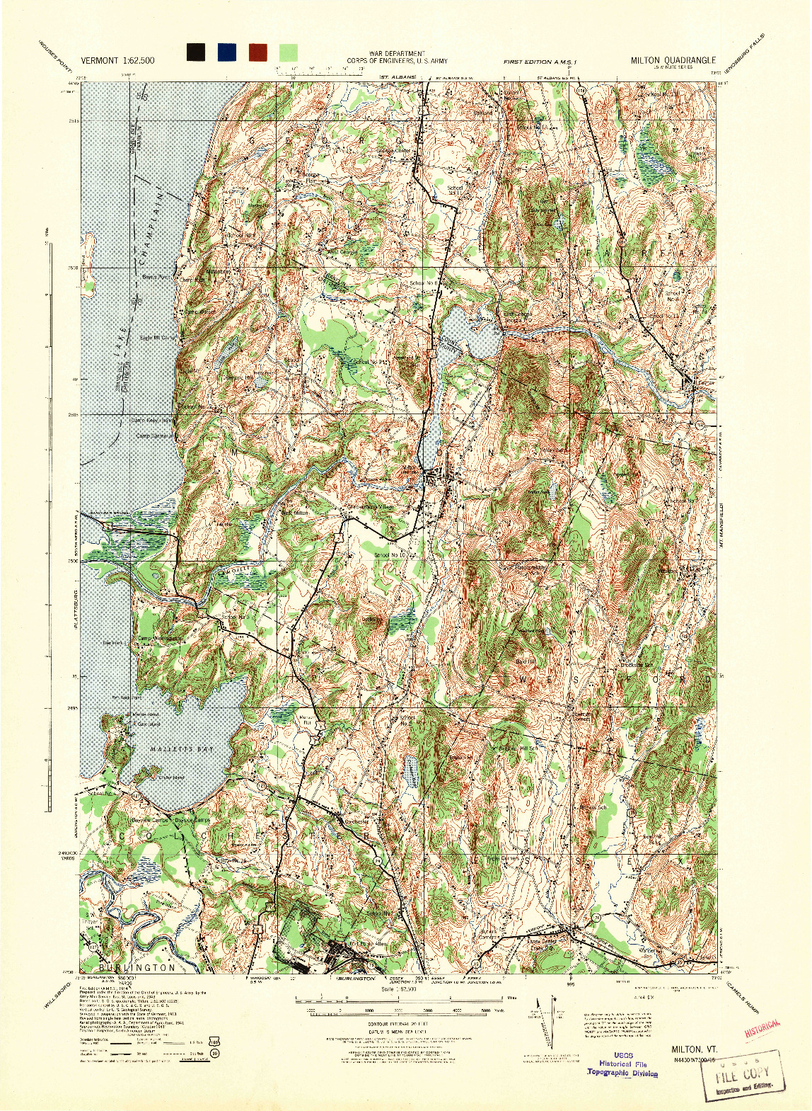 USGS 1:62500-SCALE QUADRANGLE FOR MILTON, VT 1944