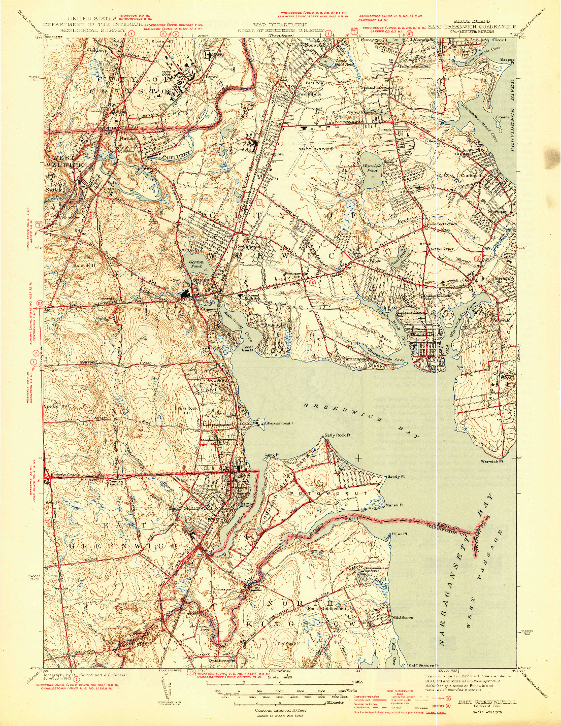 USGS 1:31680-SCALE QUADRANGLE FOR EAST GREENWICH, RI 1944