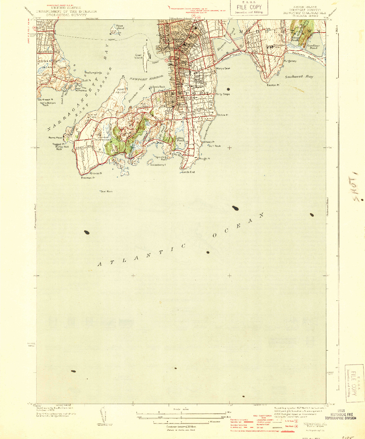 USGS 1:31680-SCALE QUADRANGLE FOR NEWPORT, RI 1944