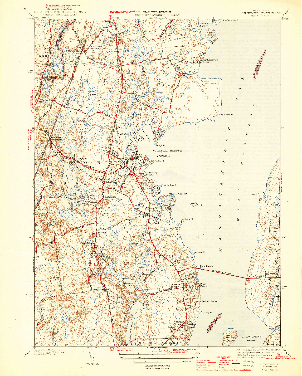 USGS 1:31680-SCALE QUADRANGLE FOR WICKFORD, RI 1944