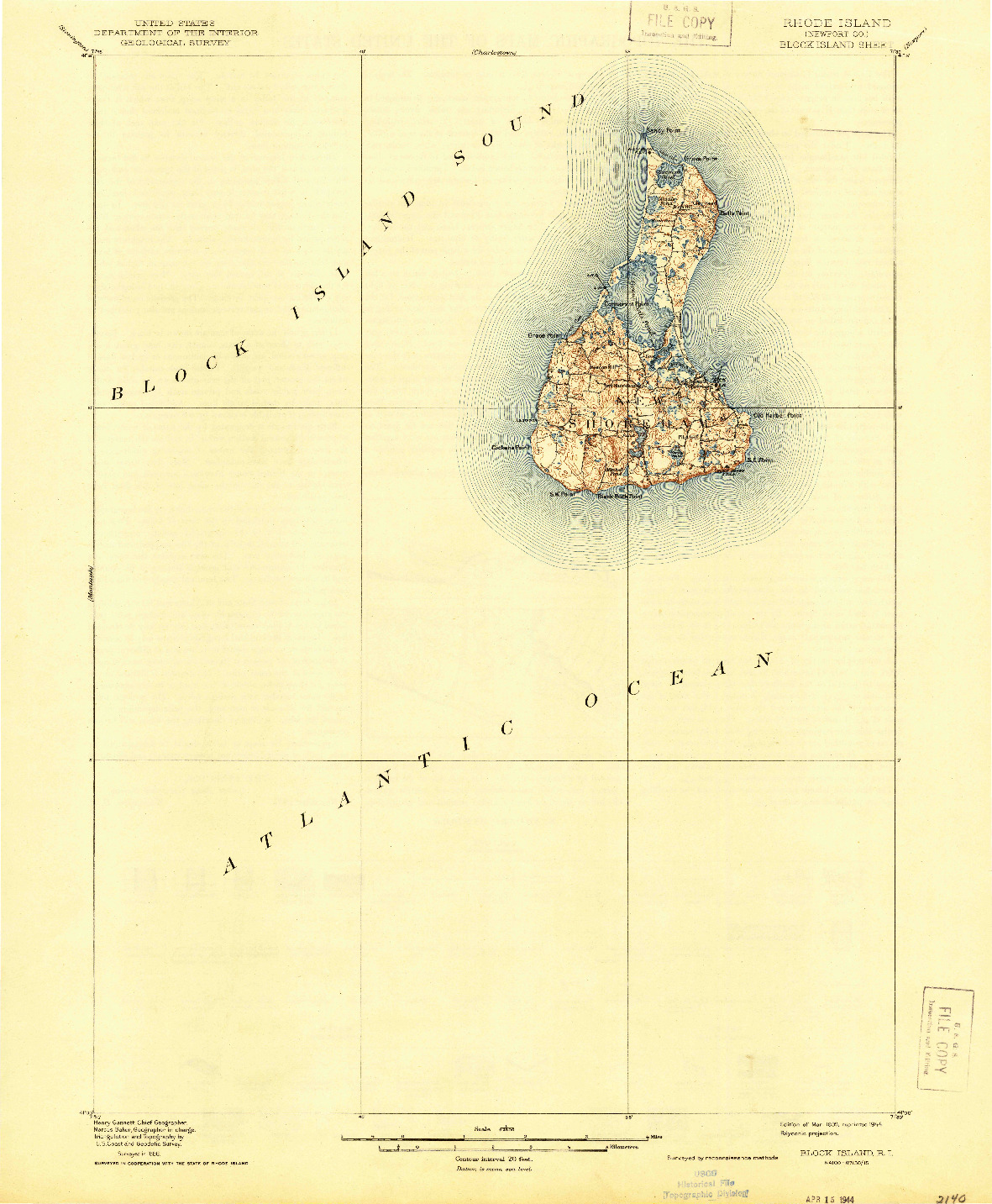 USGS 1:62500-SCALE QUADRANGLE FOR BLOCK ISLAND, RI 1899