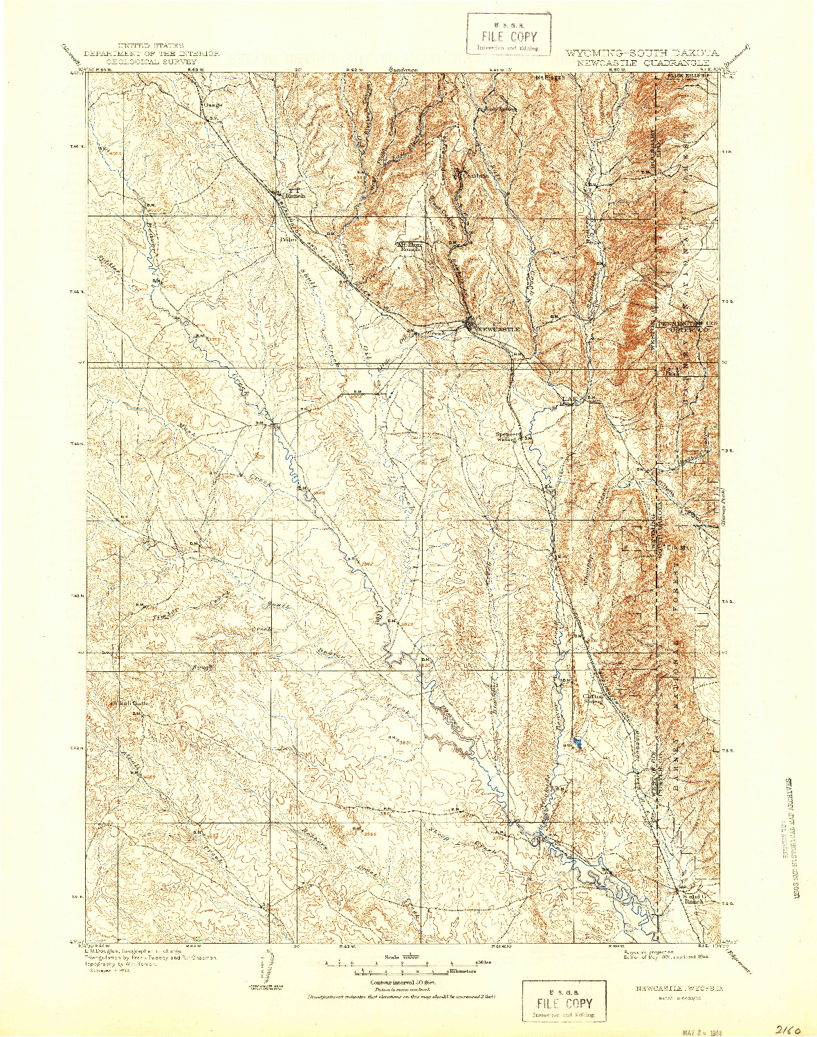 USGS 1:125000-SCALE QUADRANGLE FOR NEWCASTLE, WY 1901
