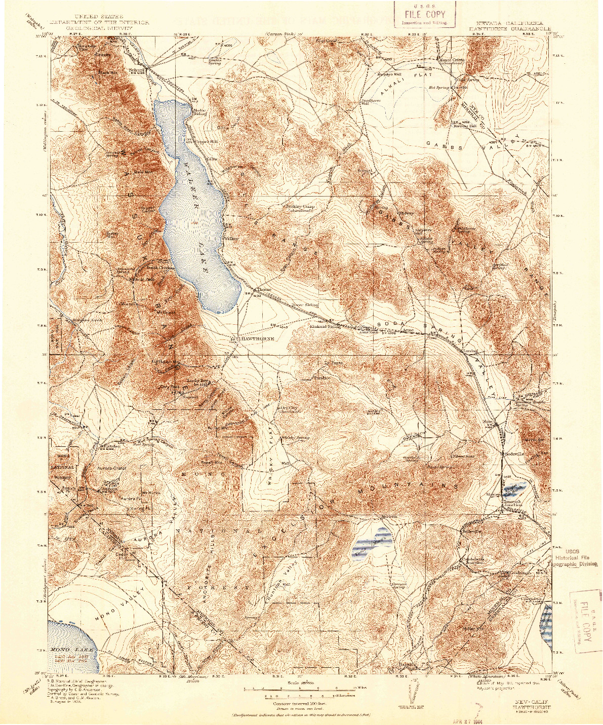 USGS 1:250000-SCALE QUADRANGLE FOR HAWTHORNE, NV 1911