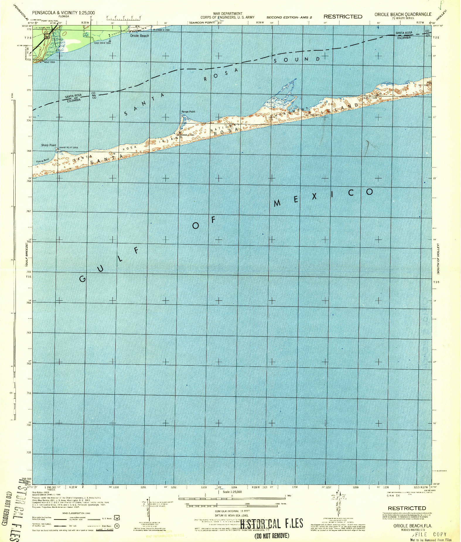 USGS 1:25000-SCALE QUADRANGLE FOR ORIOLE BEACH, FL 1944