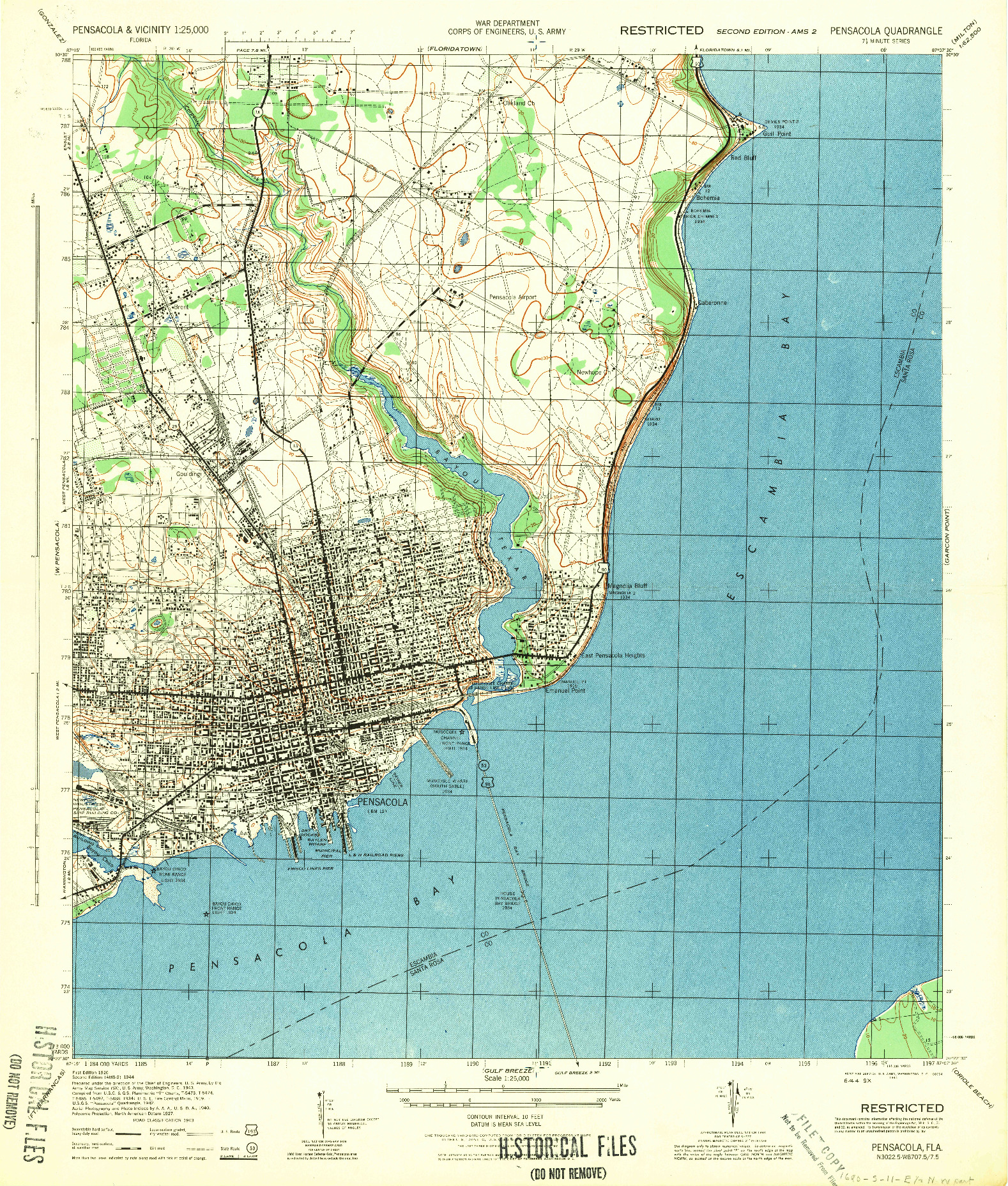 USGS 1:25000-SCALE QUADRANGLE FOR PENSACOLA, FL 1944