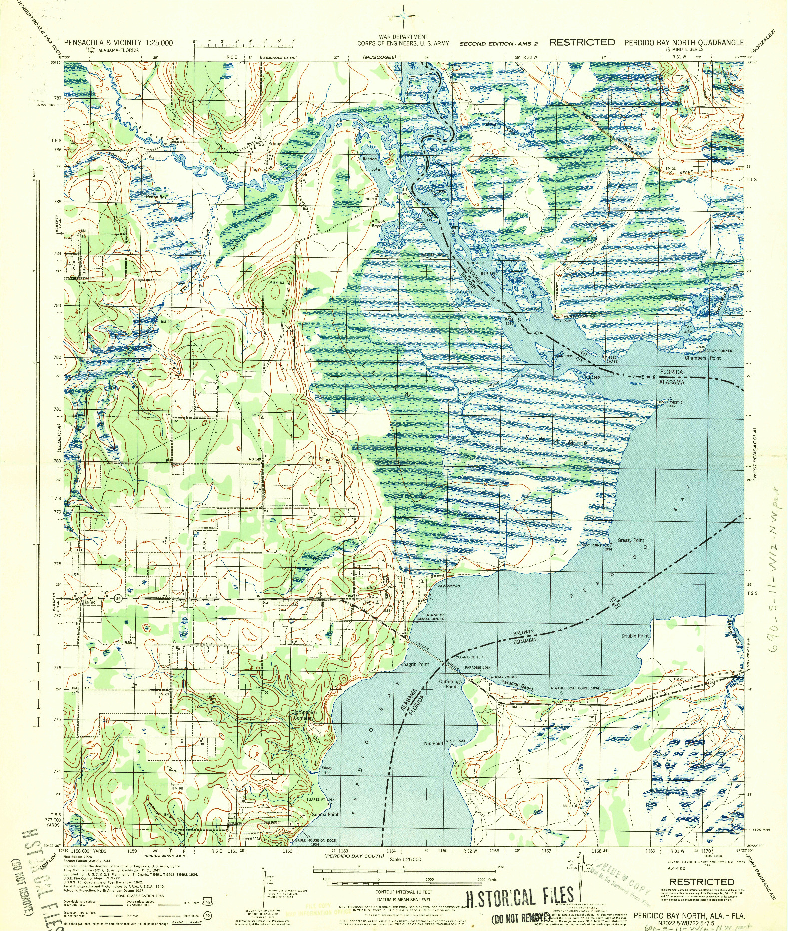 USGS 1:25000-SCALE QUADRANGLE FOR PERDIDO BAY NORTH, FL 1944