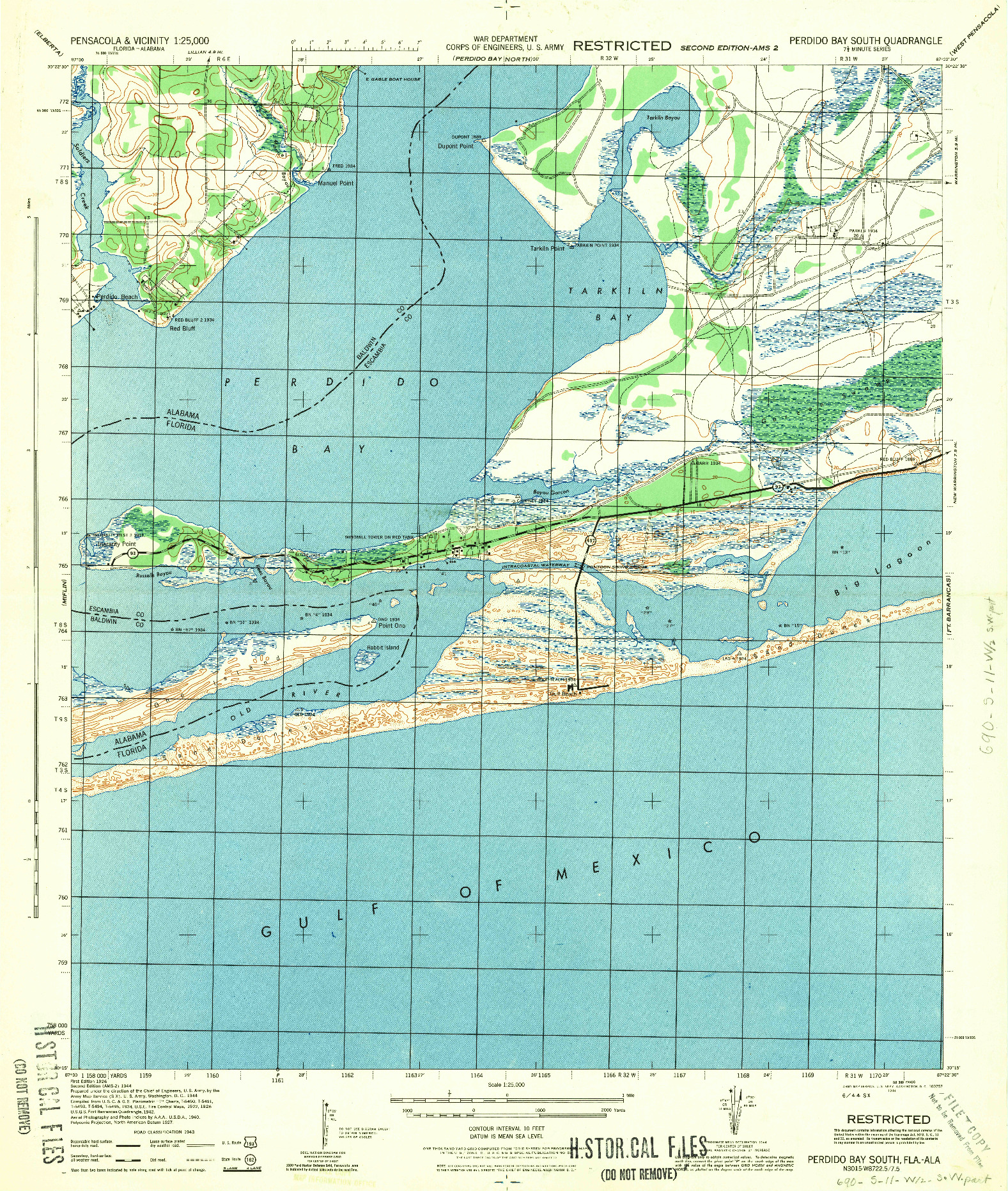 USGS 1:25000-SCALE QUADRANGLE FOR PERDIDO BAY SOUTH, FL 1944
