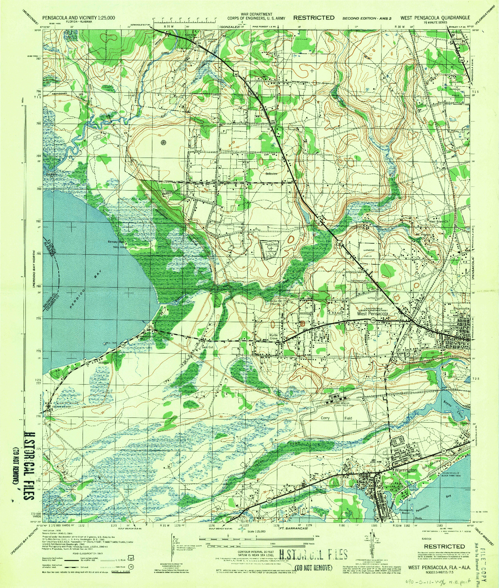 USGS 1:25000-SCALE QUADRANGLE FOR WEST PENSACOLA, FL 1944