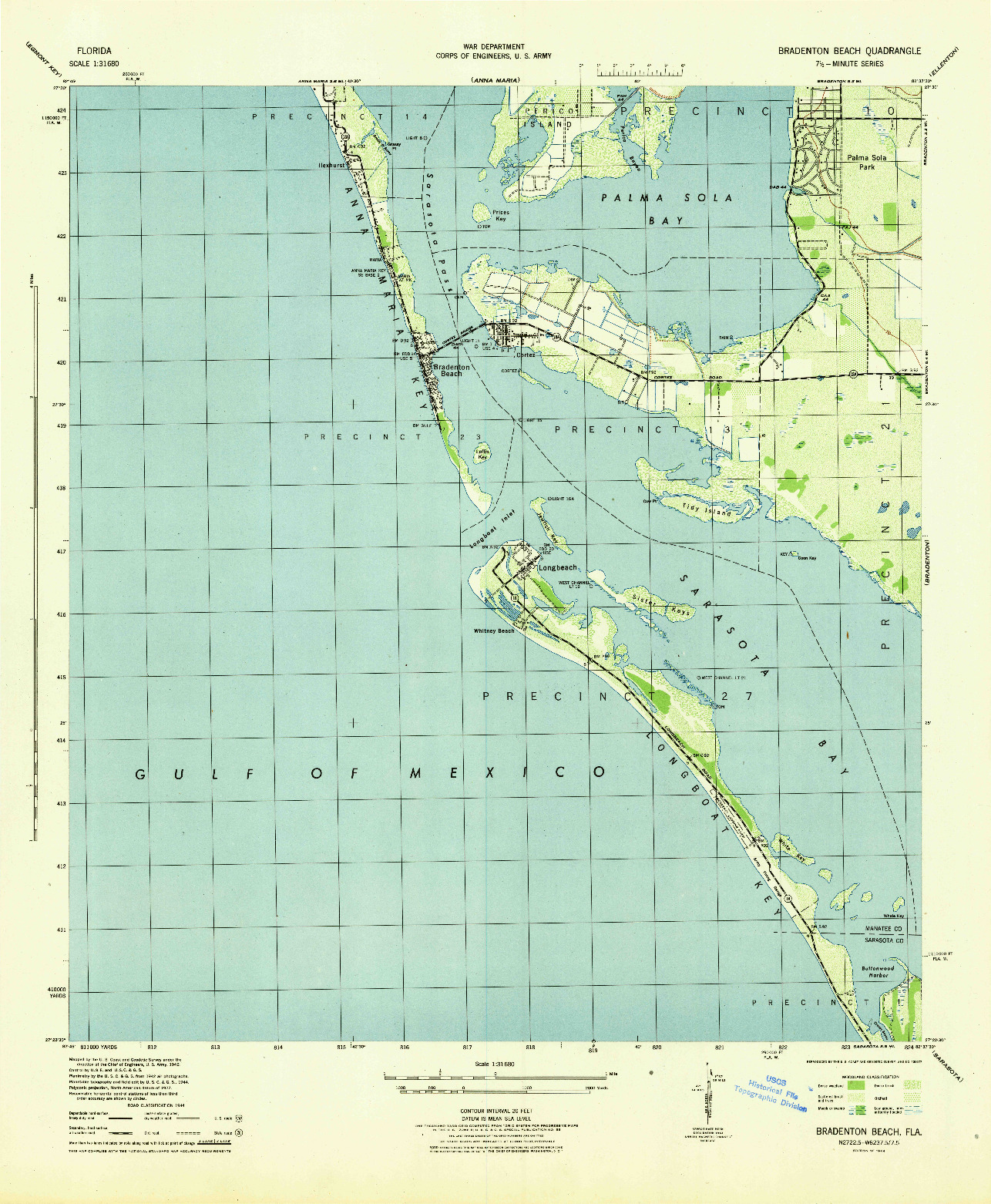 USGS 1:31680-SCALE QUADRANGLE FOR BRADENTON BEACH, FL 1944