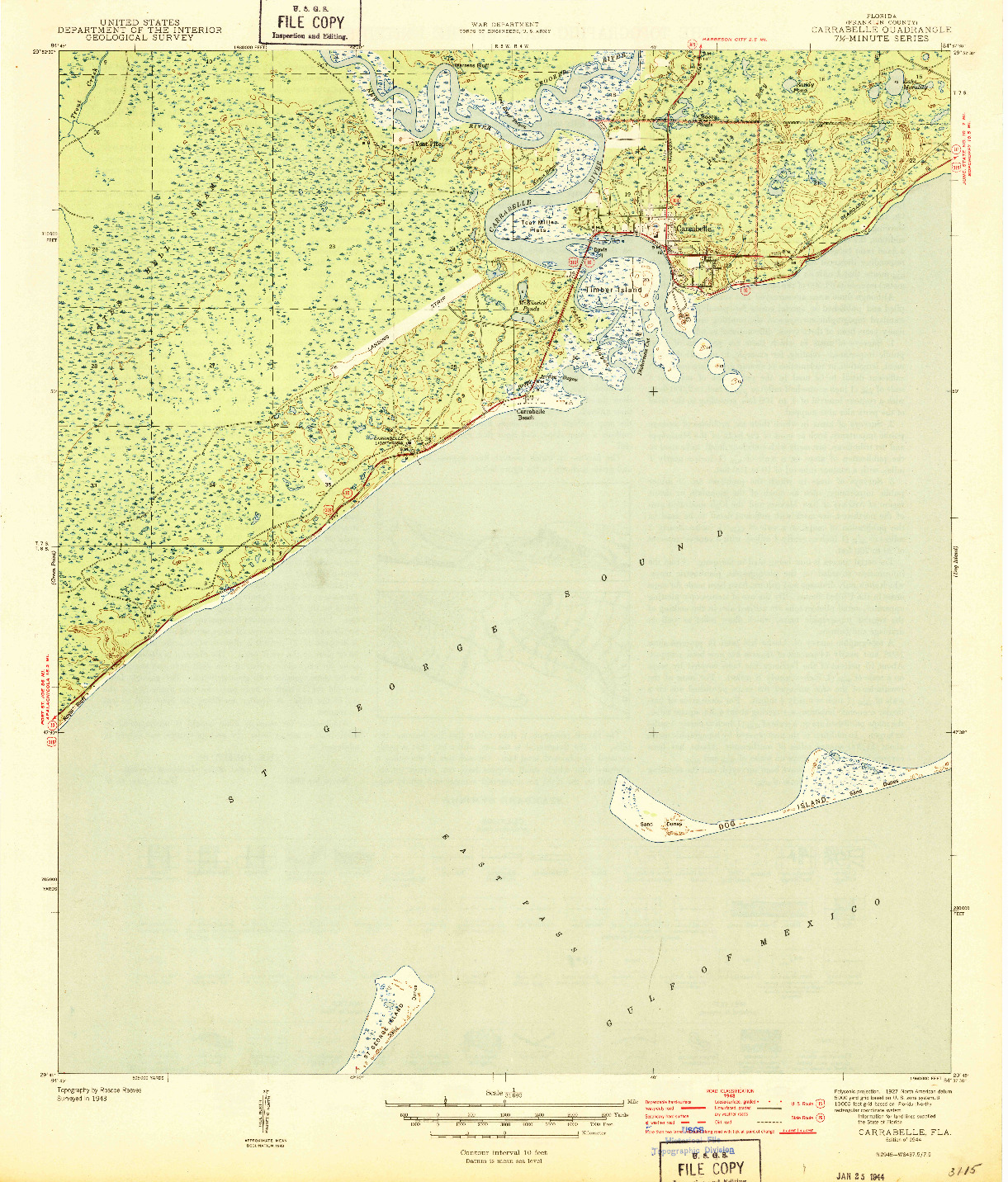 USGS 1:31680-SCALE QUADRANGLE FOR CARRABELLE, FL 1944