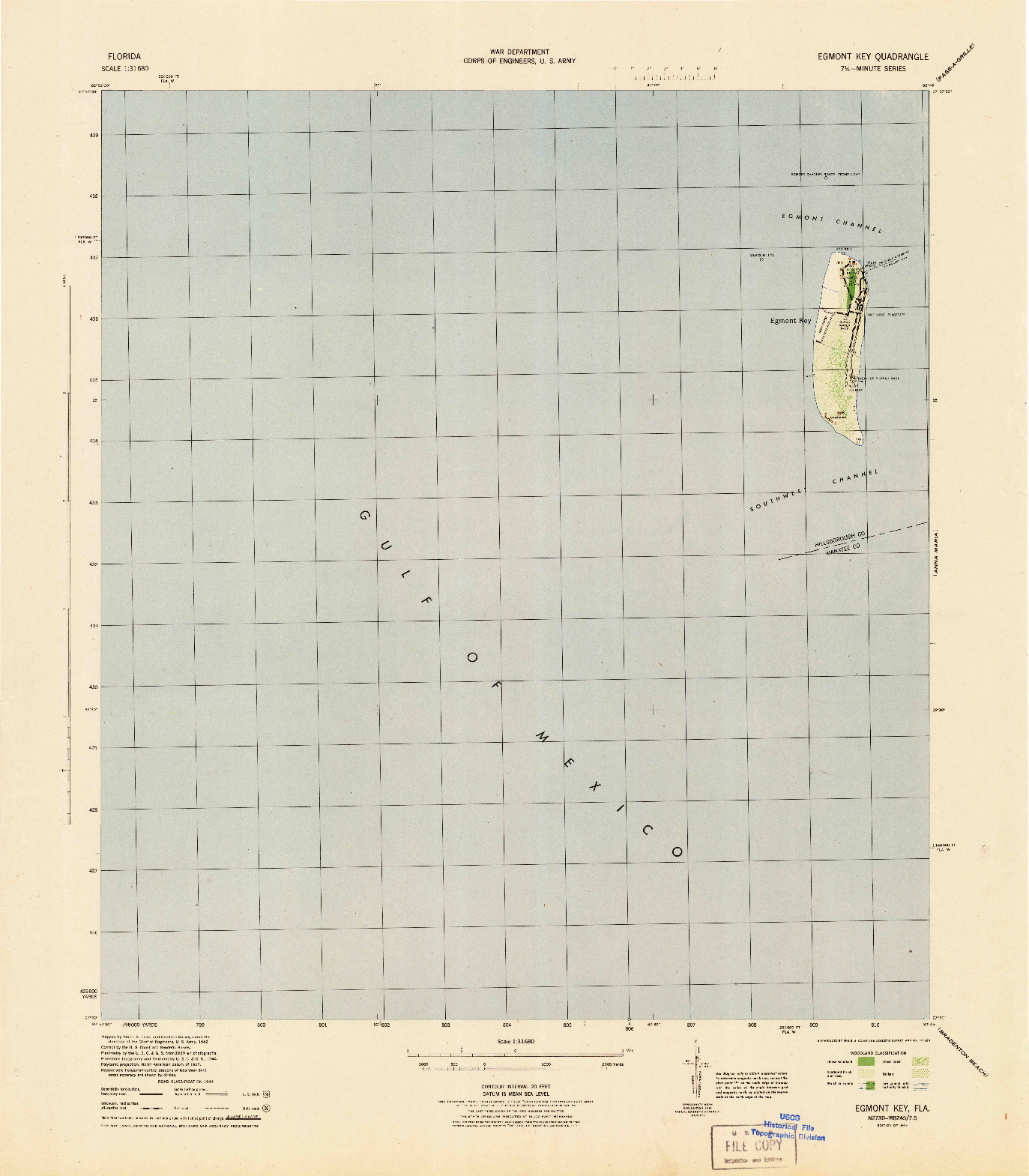 USGS 1:31680-SCALE QUADRANGLE FOR EGMONT KEY, FL 1944