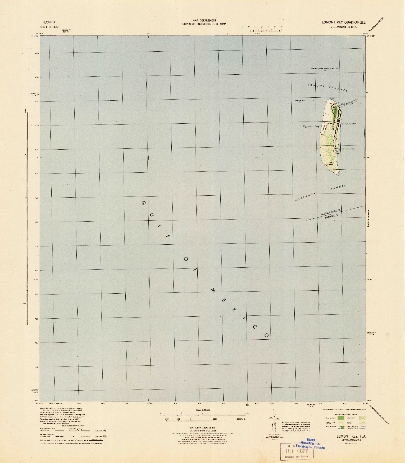 USGS 1:31680-SCALE QUADRANGLE FOR EGMONT KEY, FL 1944